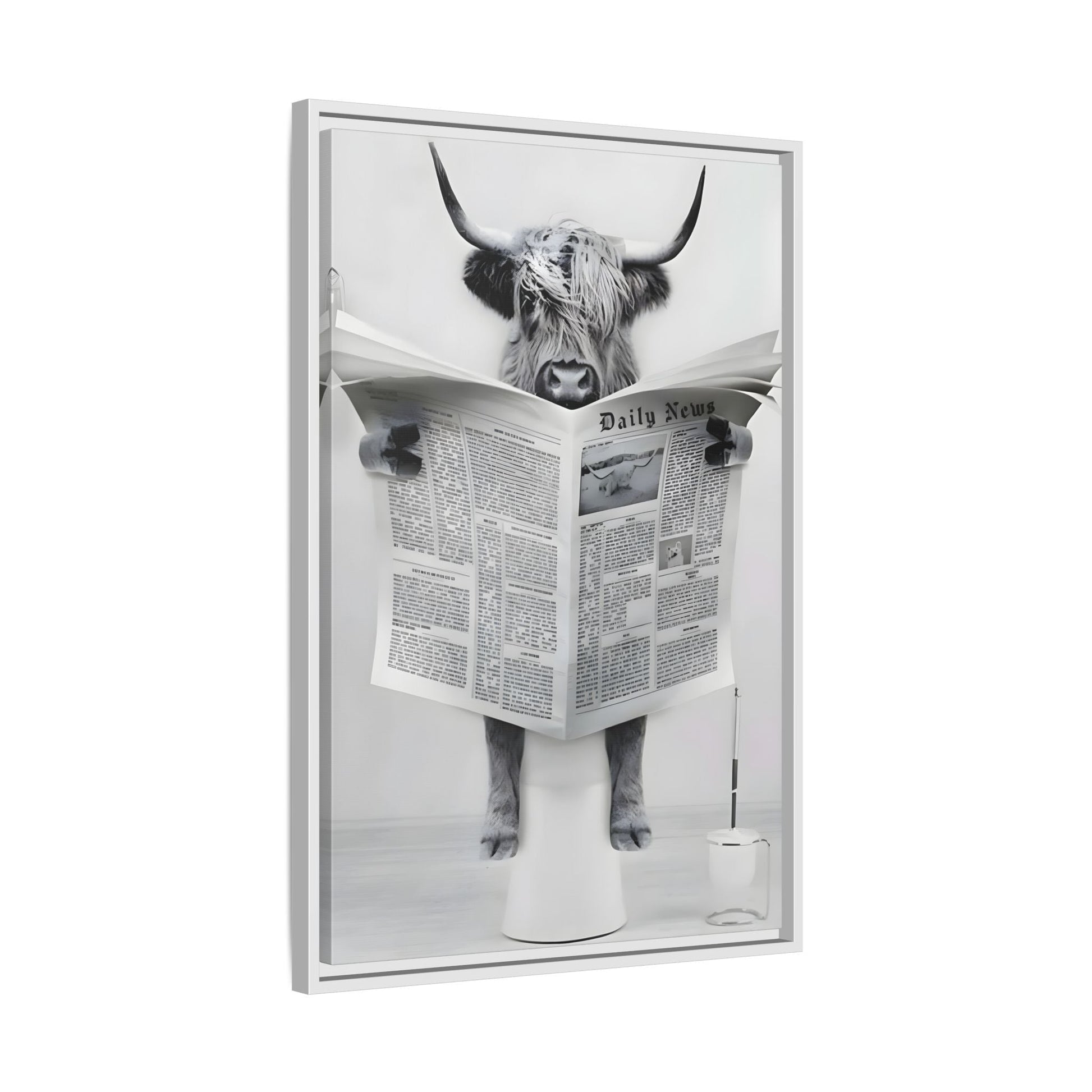 Funny Bathroom Bull Framed Large Canvas Wall Art Print