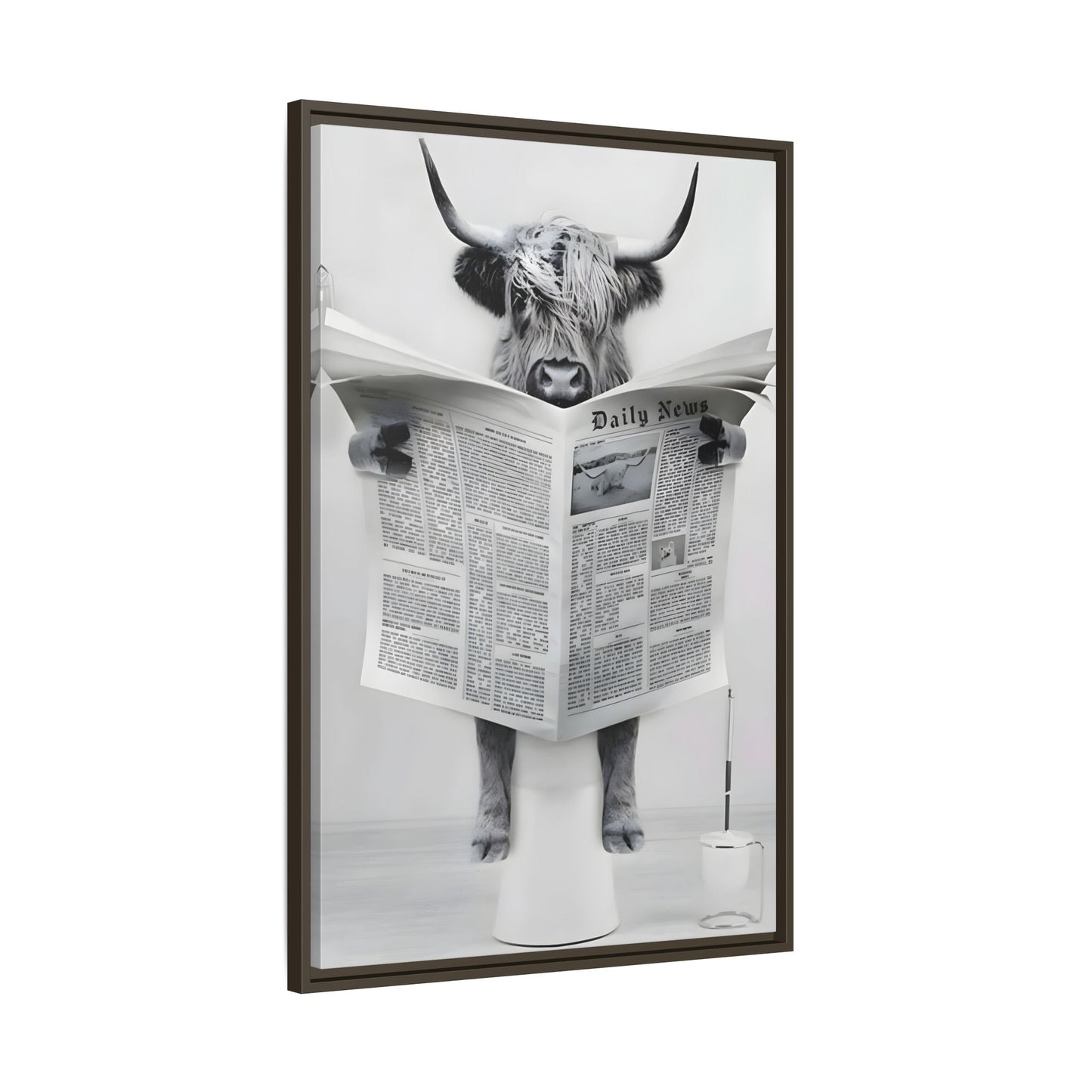 Funny Bathroom Bull Framed Large Canvas Wall Art Print