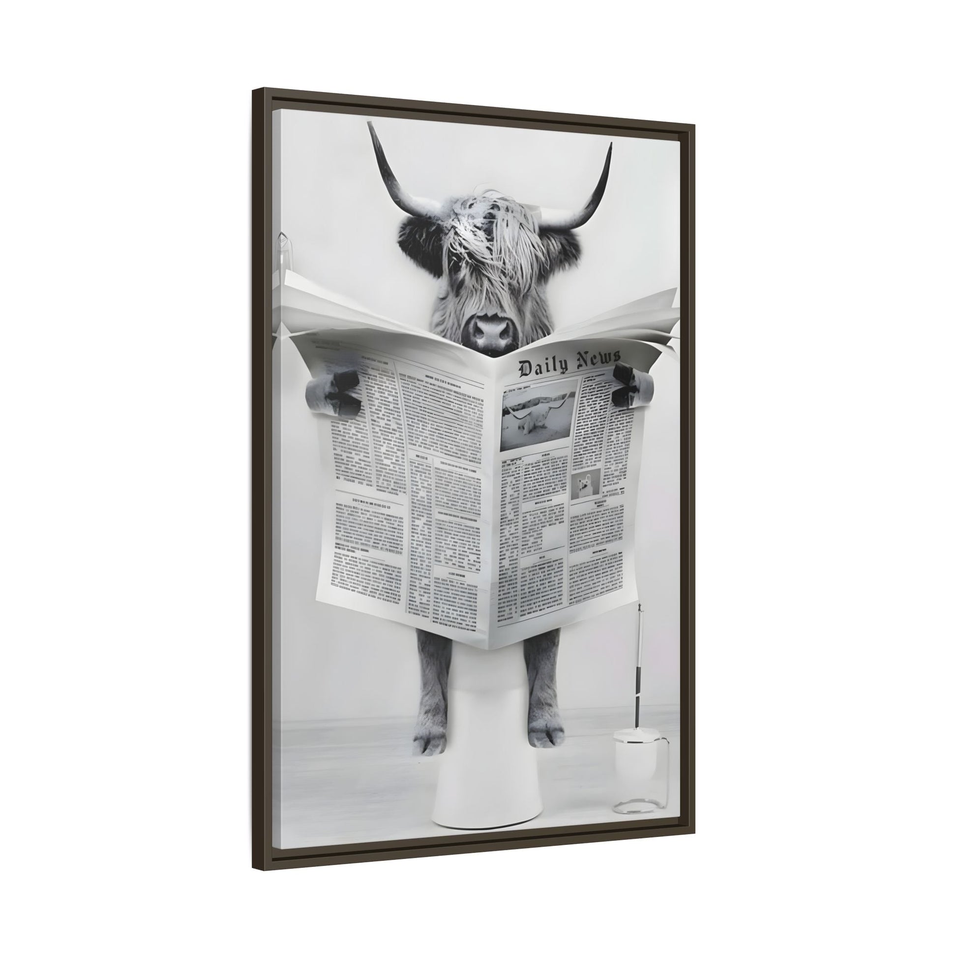 Funny Bathroom Bull Framed Large Canvas Wall Art Print