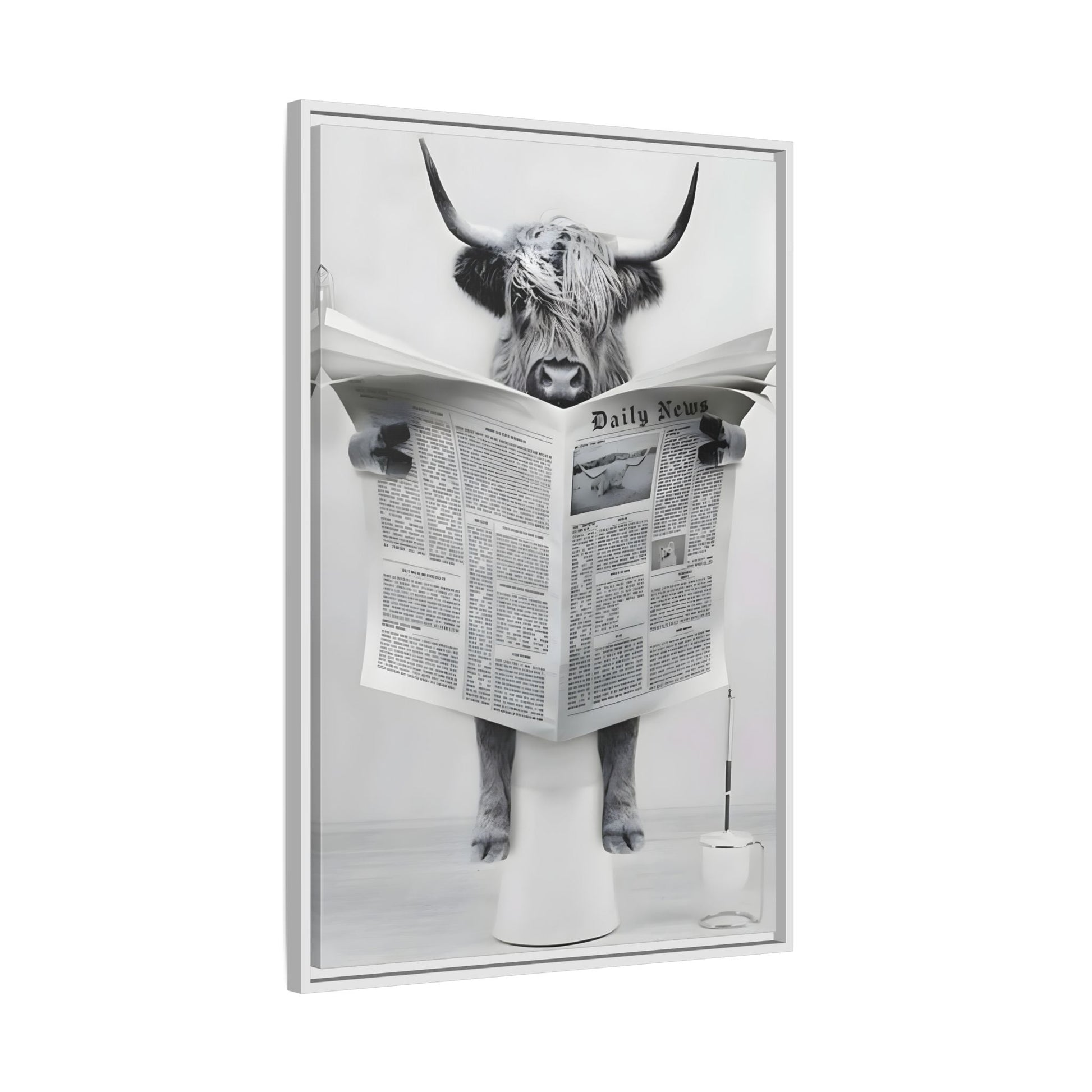 Funny Bathroom Bull Framed Large Canvas Wall Art Print