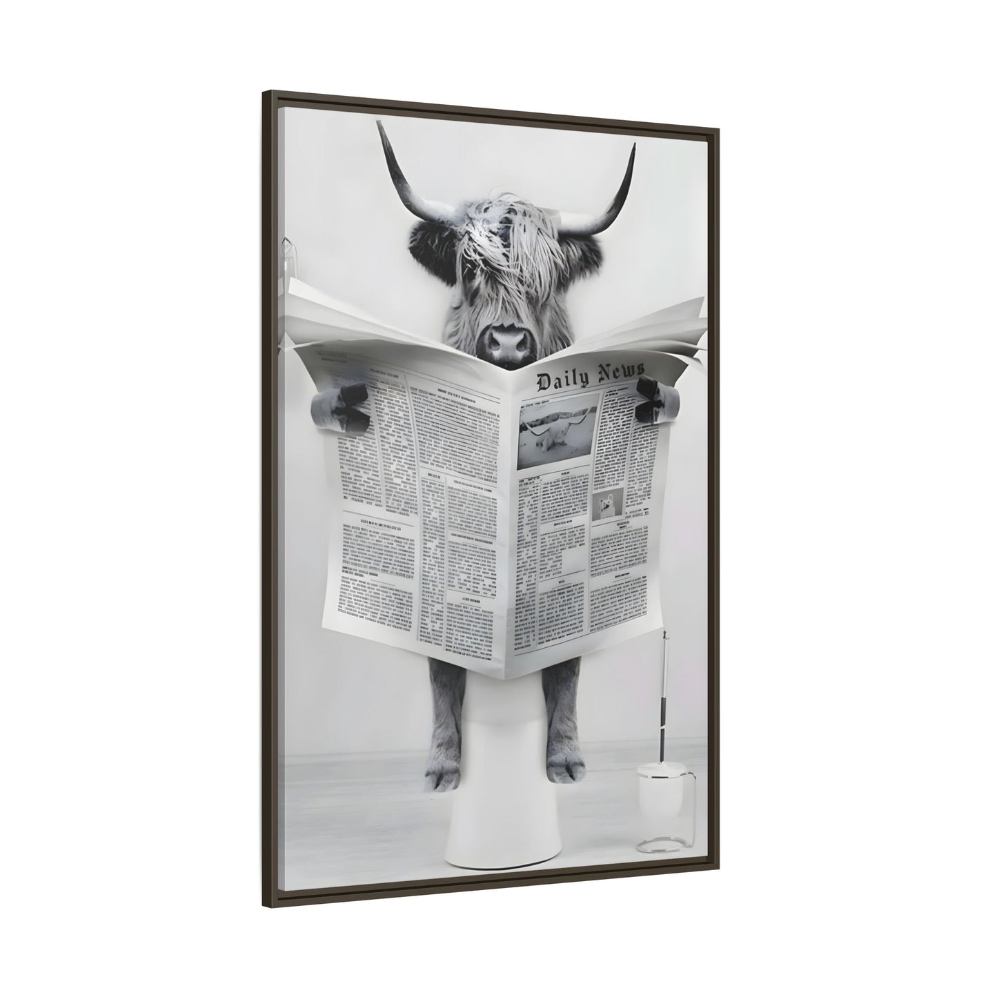 Funny Bathroom Bull Framed Large Canvas Wall Art Print