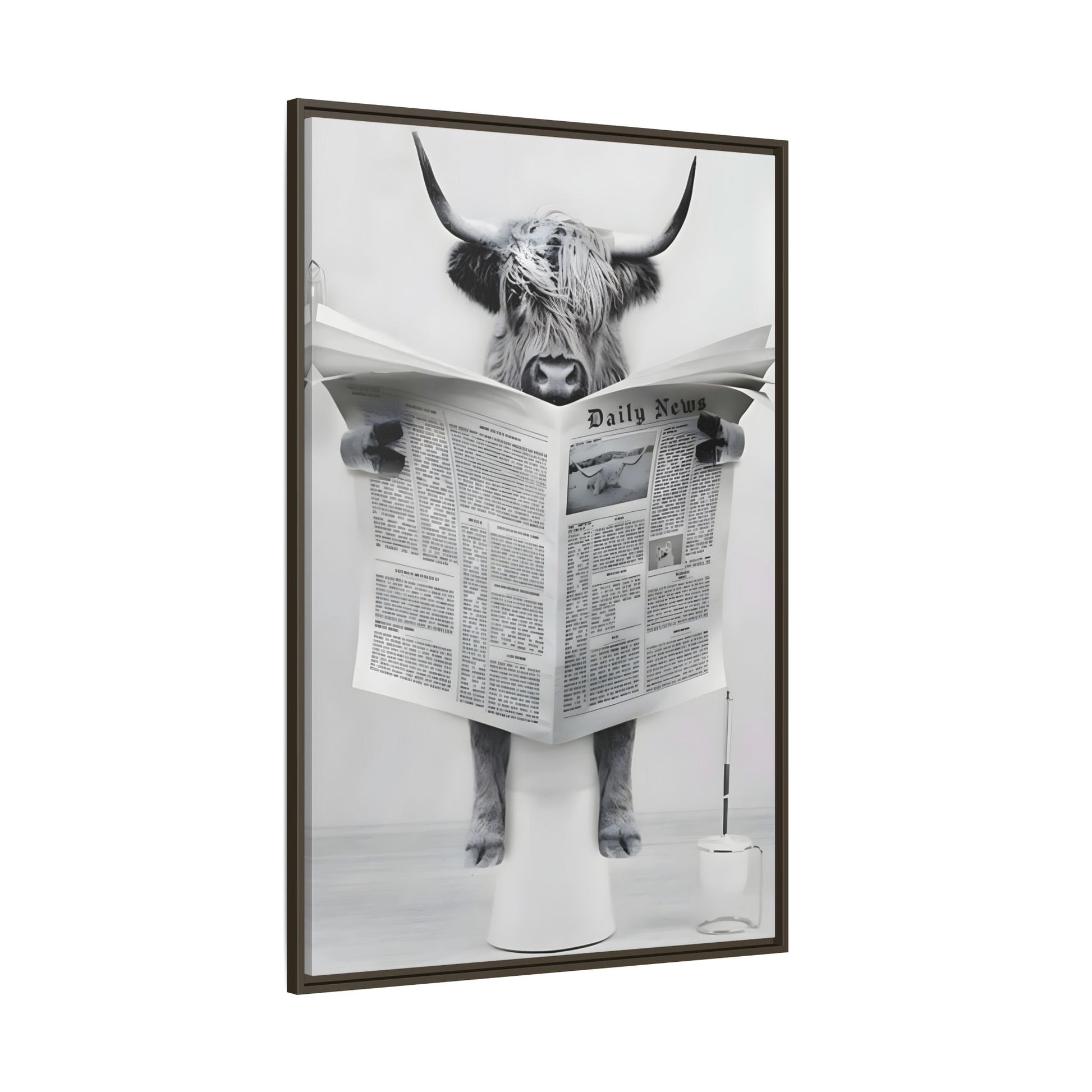 Funny Bathroom Bull Framed Large Canvas Wall Art Print