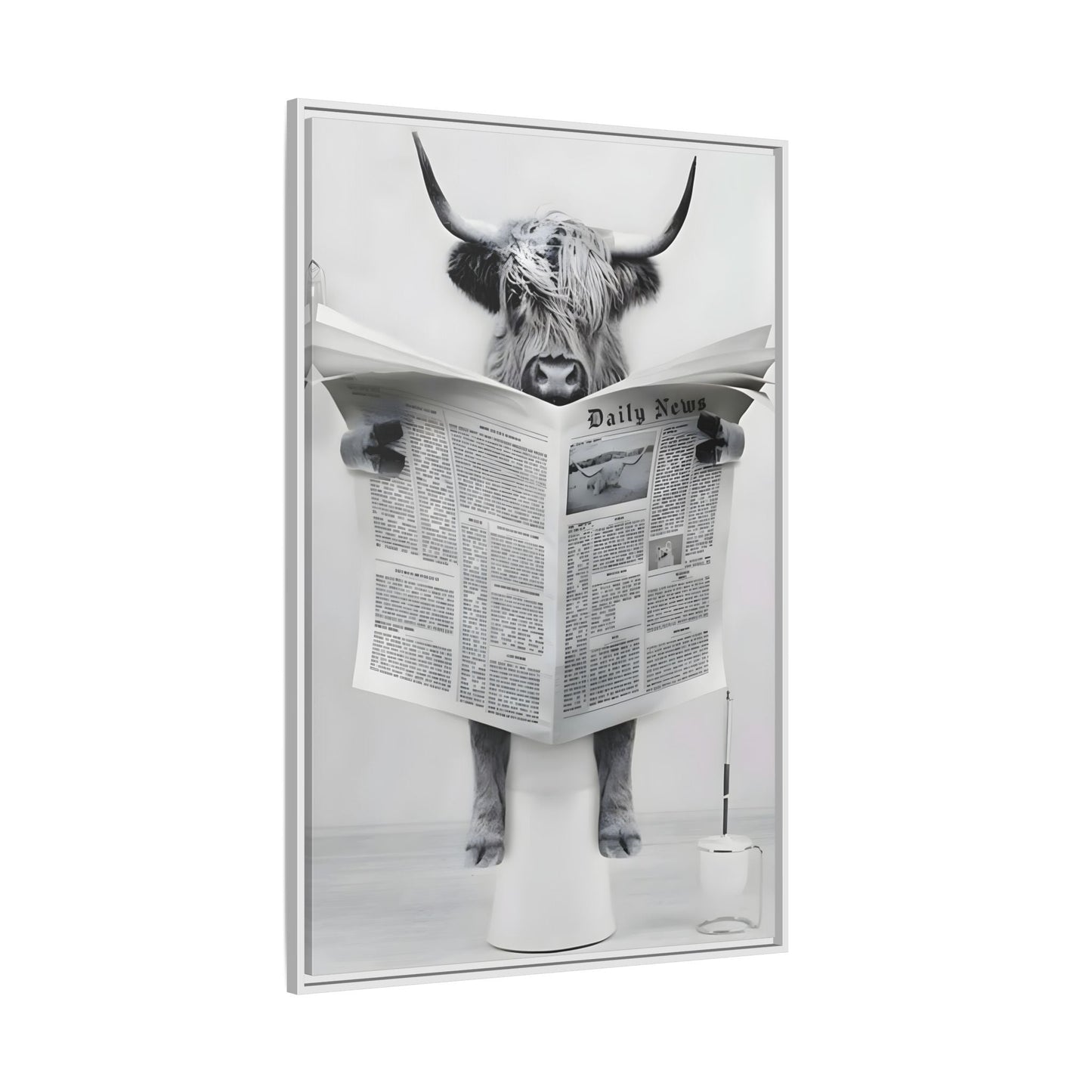 Funny Bathroom Bull Framed Large Canvas Wall Art Print