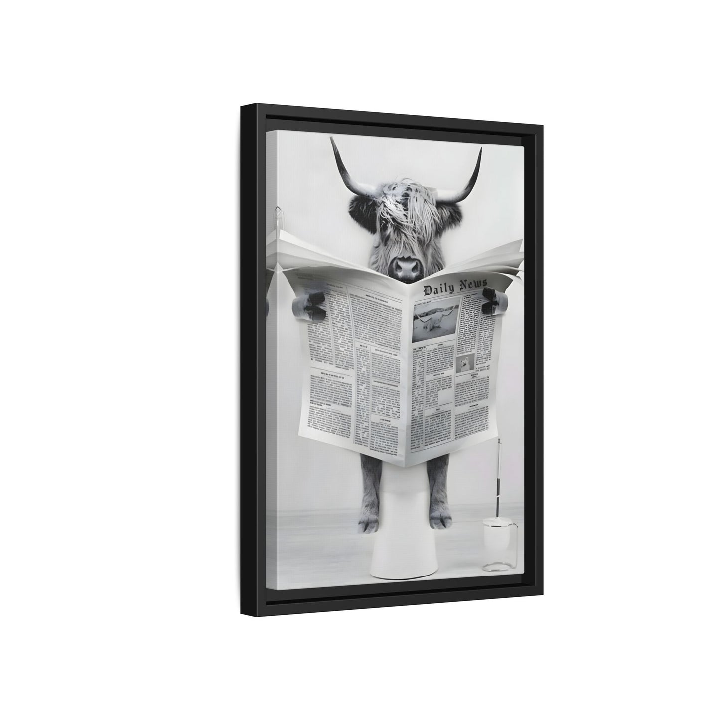 Funny Bathroom Bull Framed Large Canvas Wall Art Print