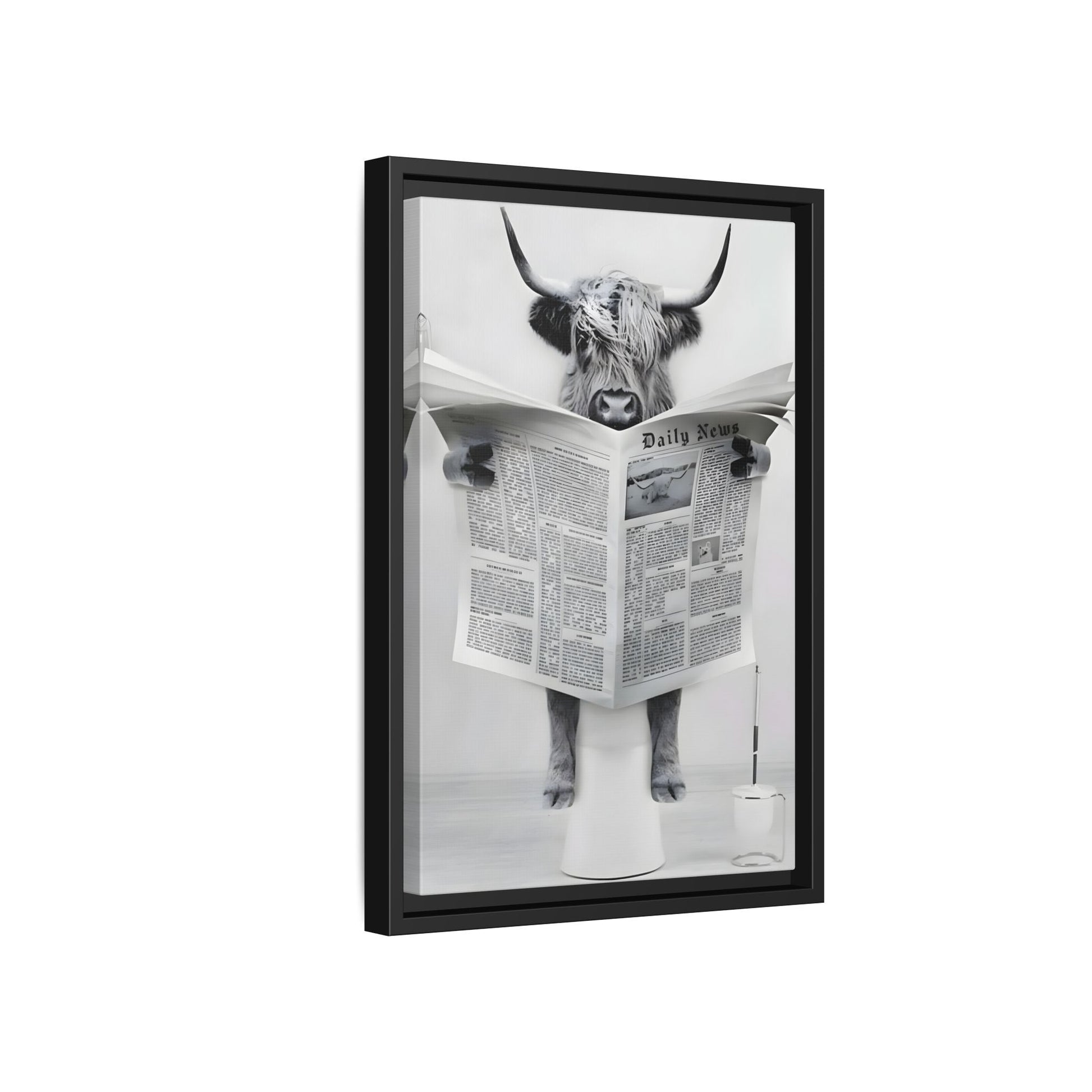 Funny Bathroom Bull Framed Large Canvas Wall Art Print