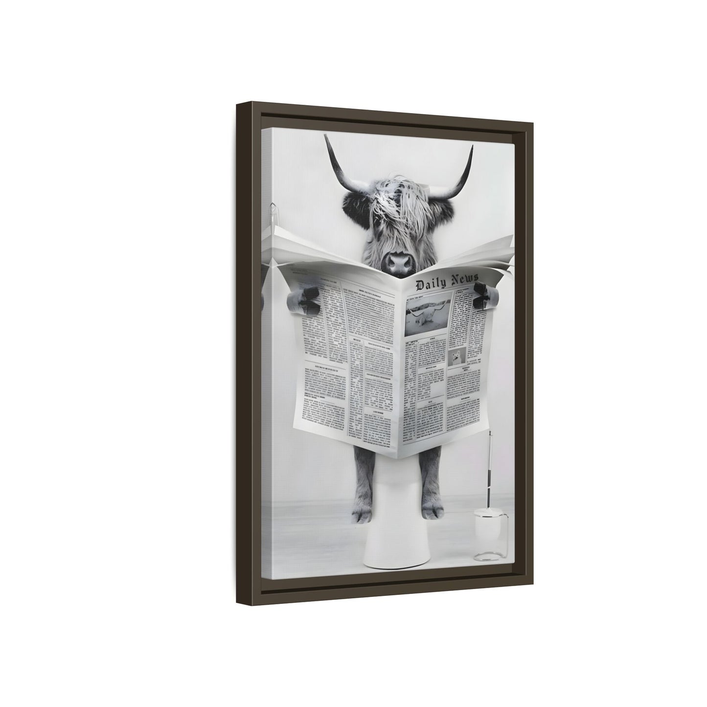 Funny Bathroom Bull Framed Large Canvas Wall Art Print