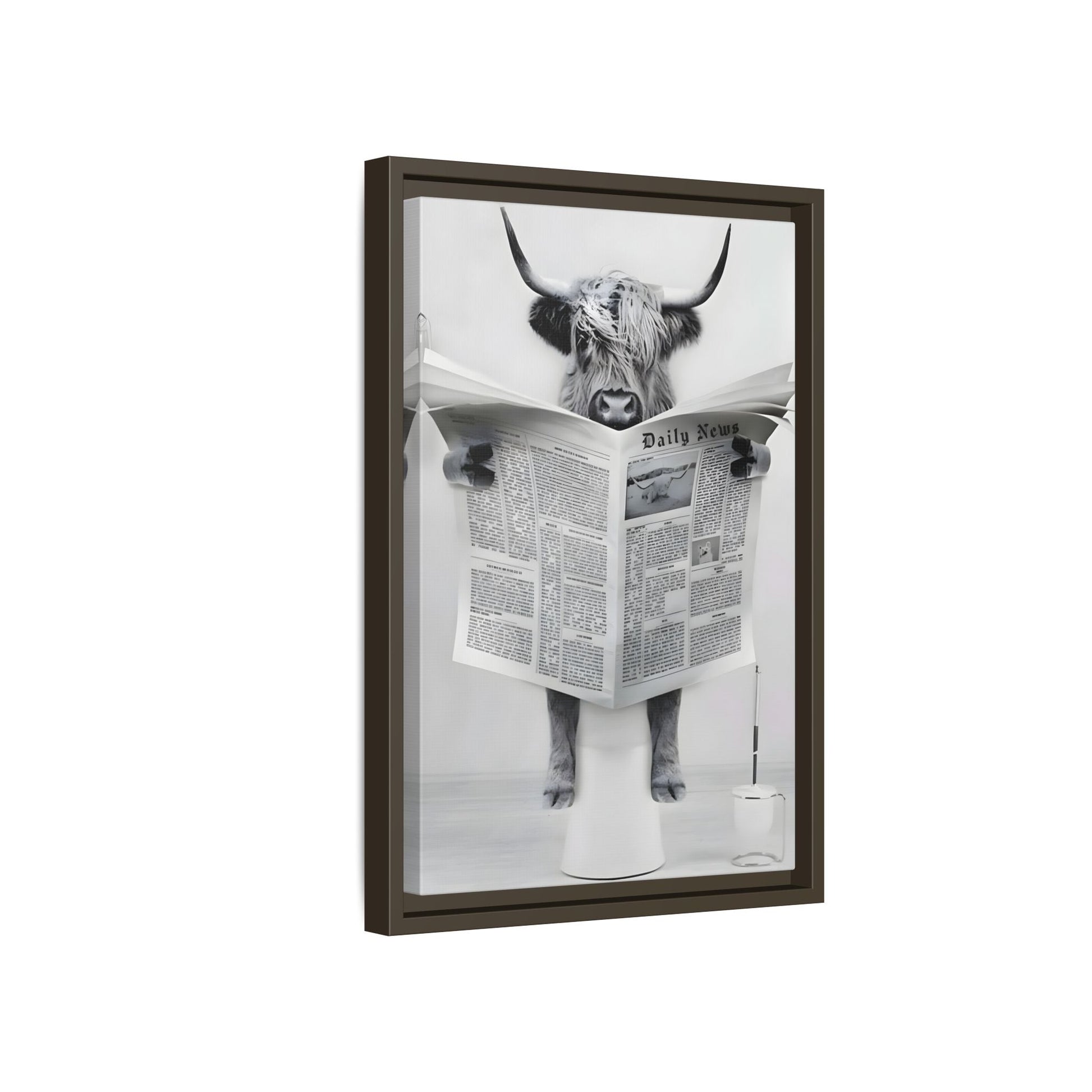 Funny Bathroom Bull Framed Large Canvas Wall Art Print
