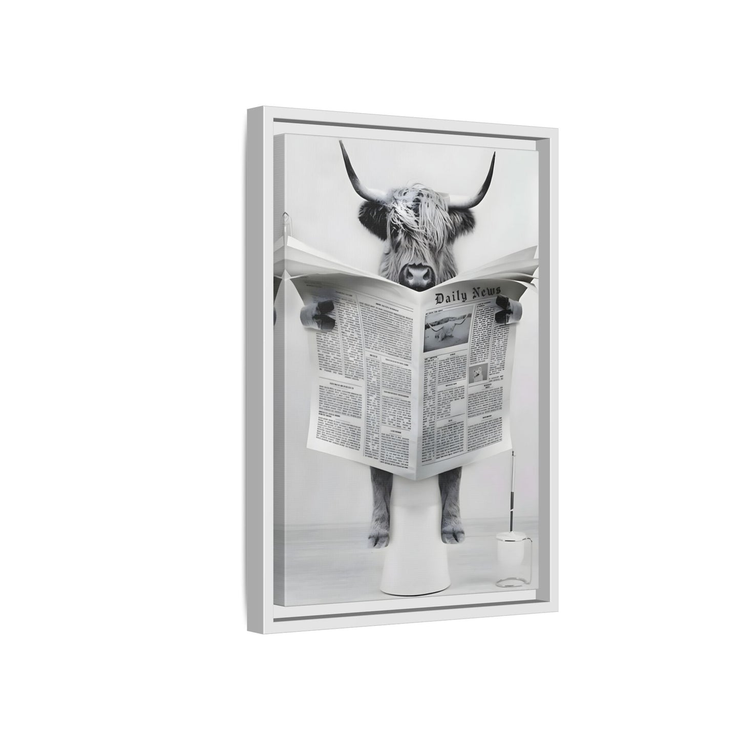 Funny Bathroom Bull Framed Large Canvas Wall Art Print