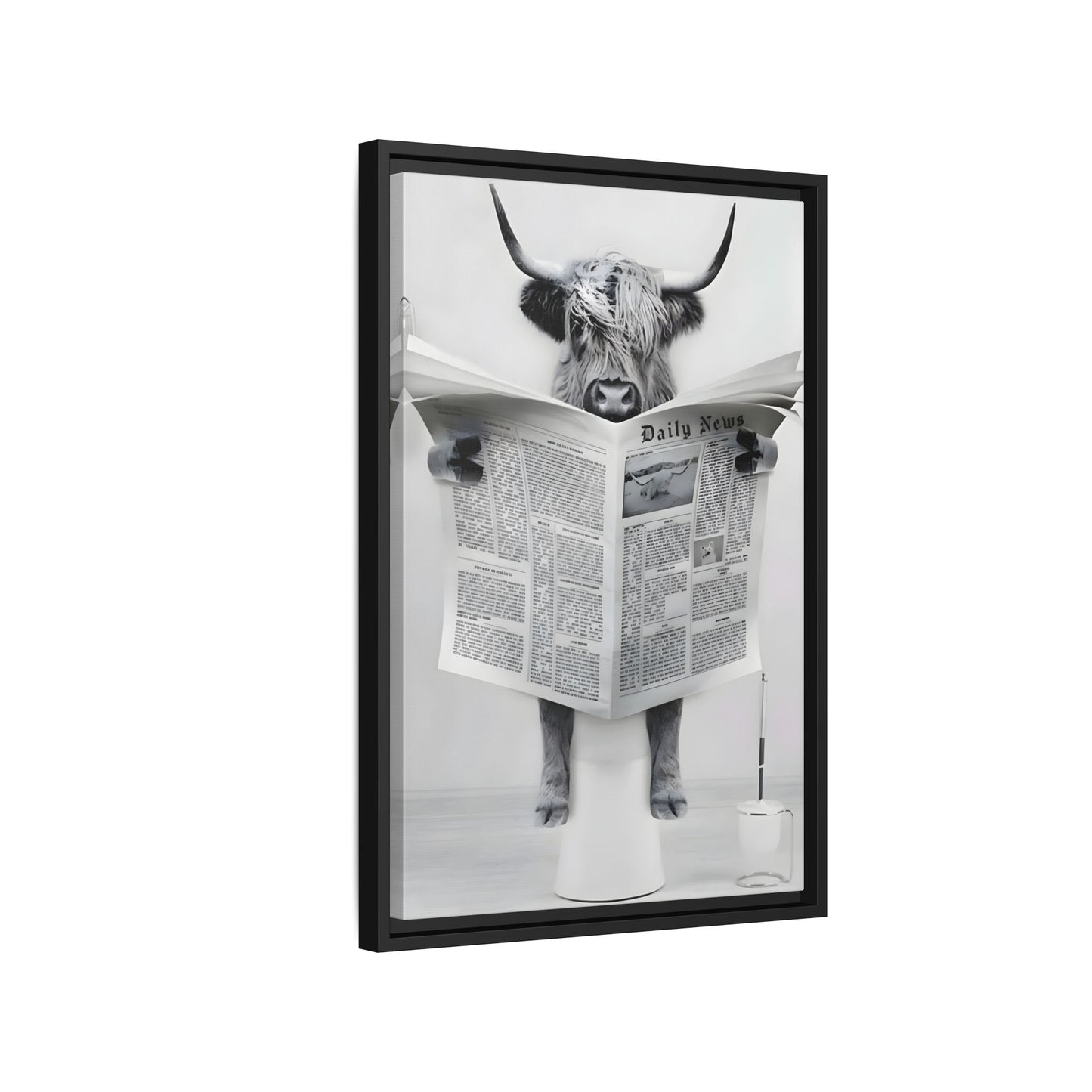 Funny Bathroom Bull Framed Large Canvas Wall Art Print