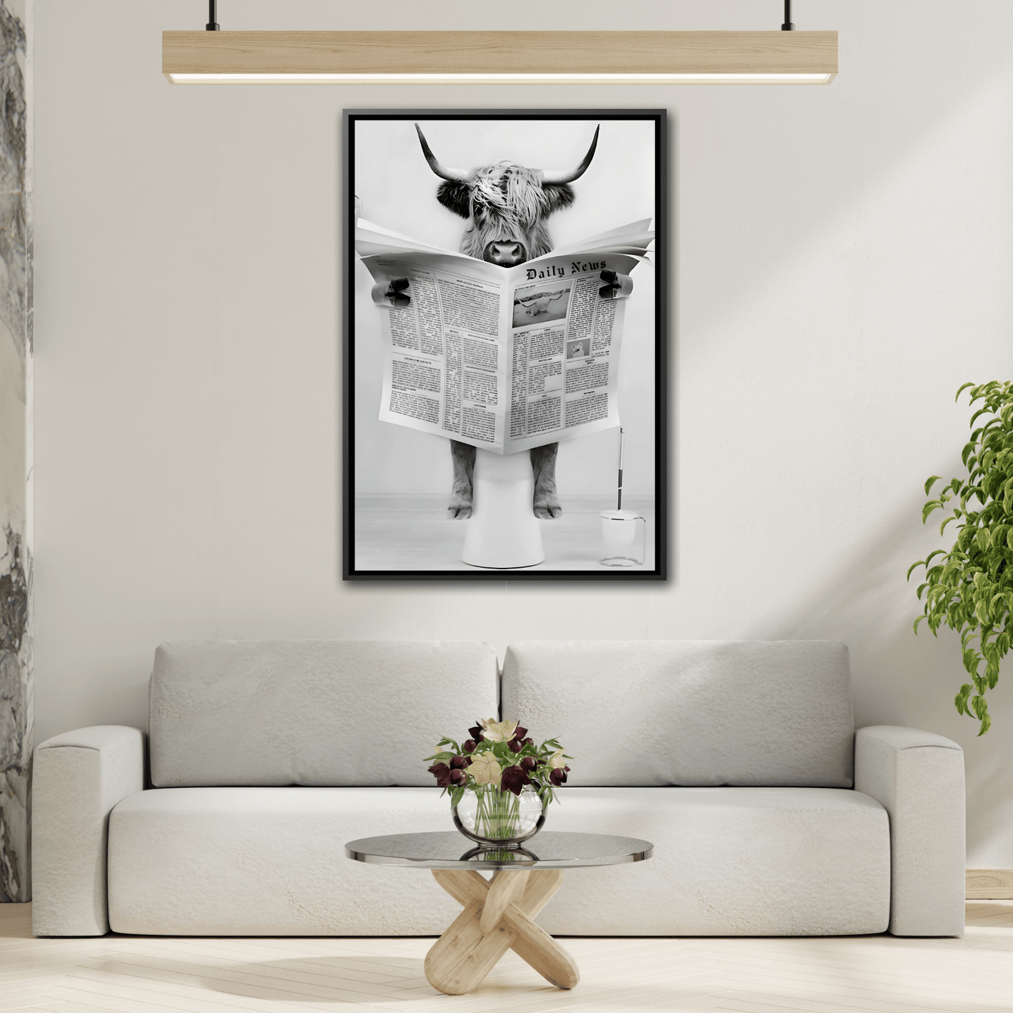 Funny Bathroom Bull Framed Large Canvas Wall Art Print