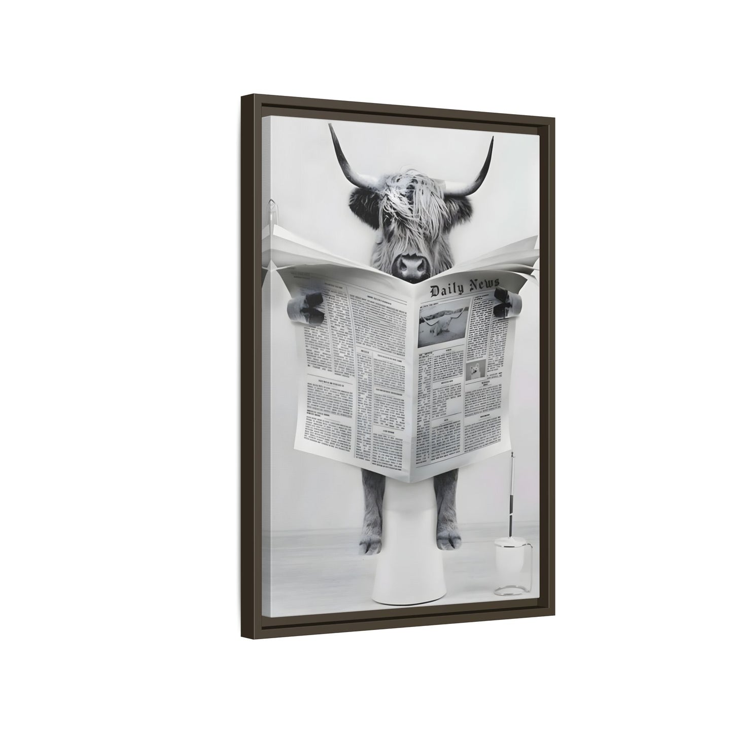 Funny Bathroom Bull Framed Large Canvas Wall Art Print