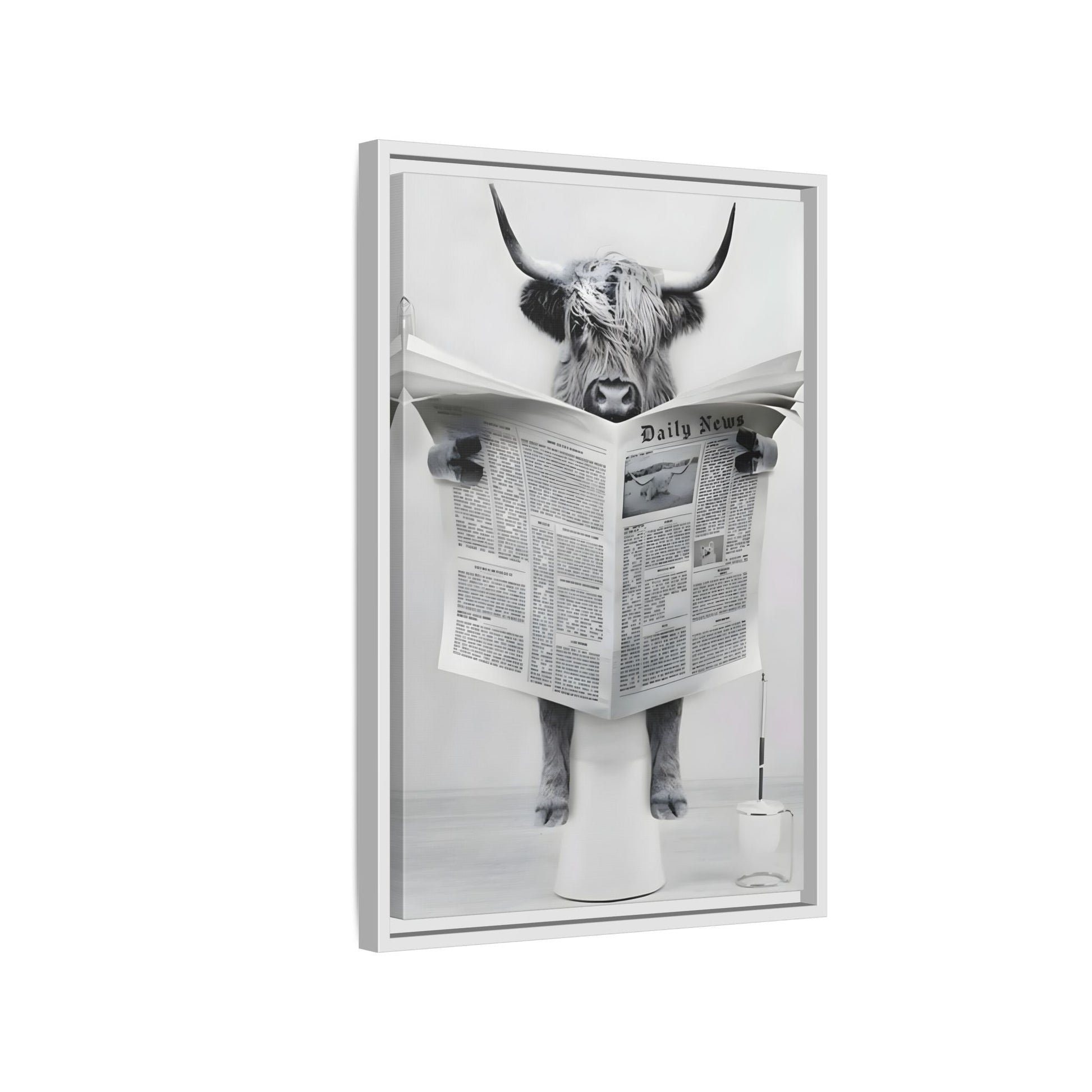 Funny Bathroom Bull Framed Large Canvas Wall Art Print
