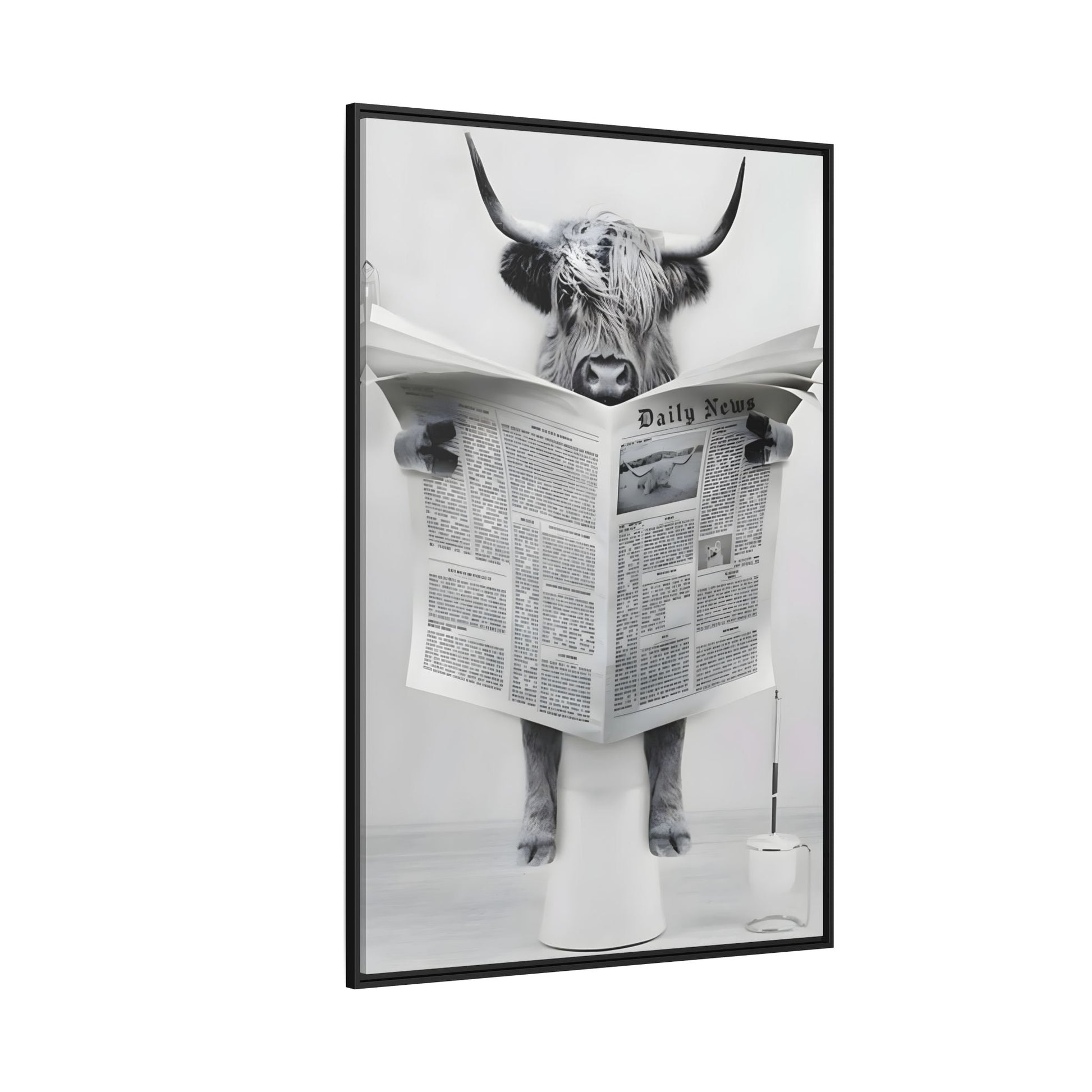 Funny Bathroom Bull Framed Large Canvas Wall Art Print