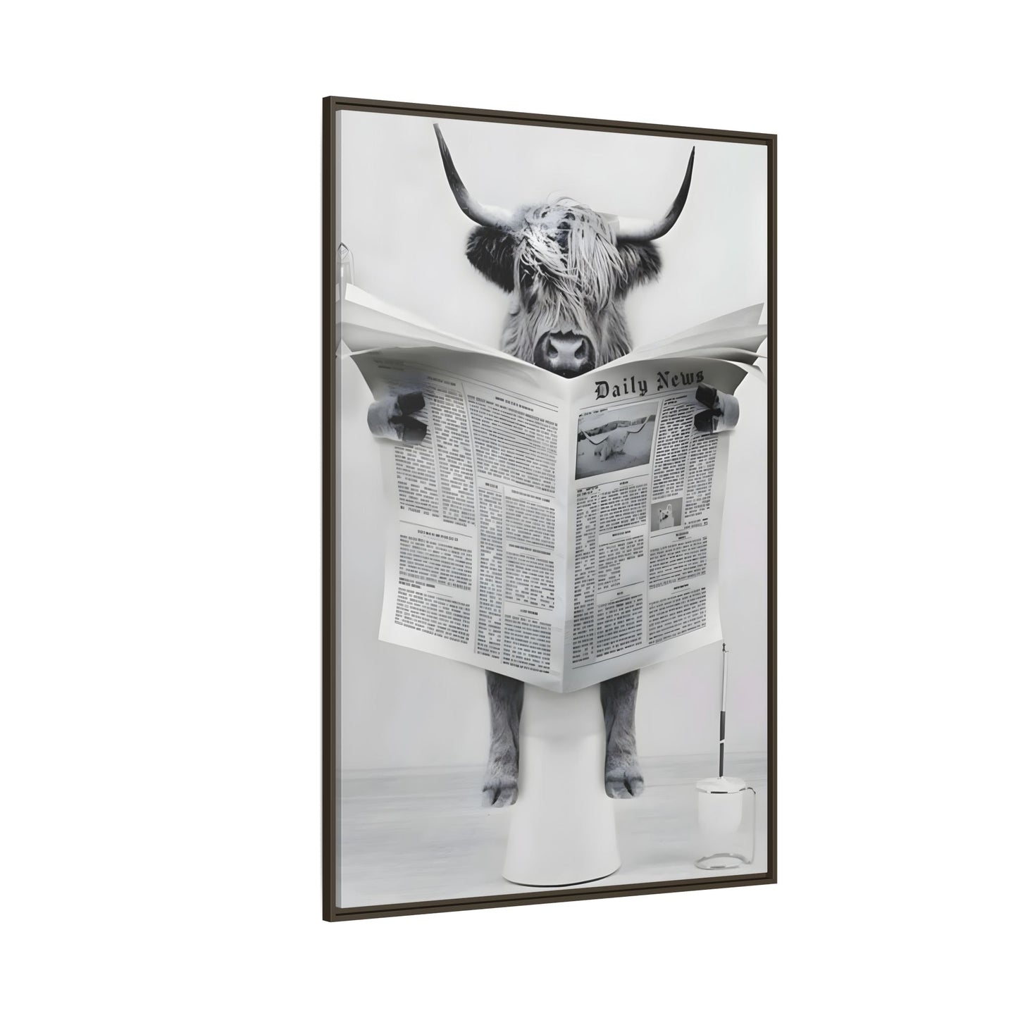Funny Bathroom Bull Framed Large Canvas Wall Art Print