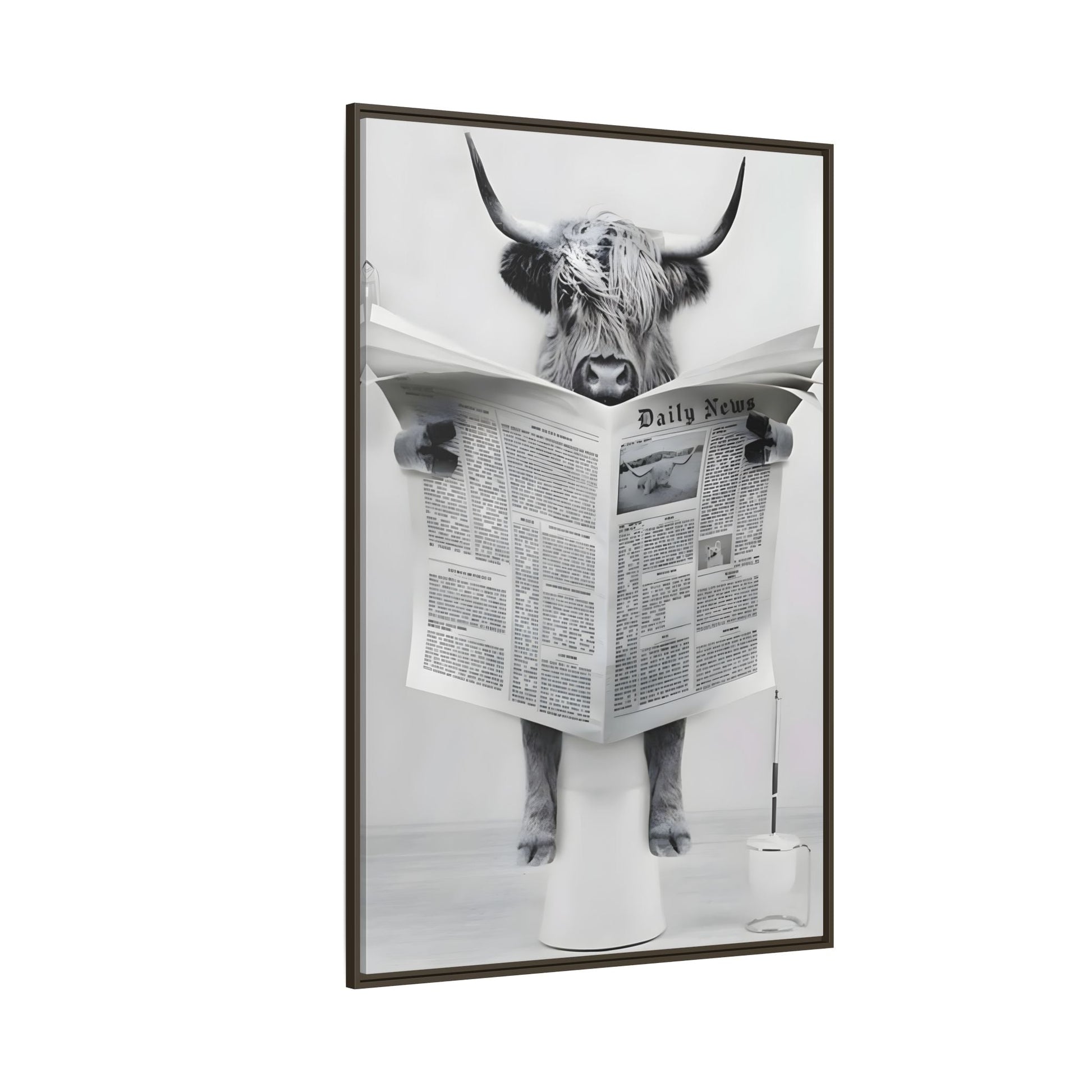 Funny Bathroom Bull Framed Large Canvas Wall Art Print