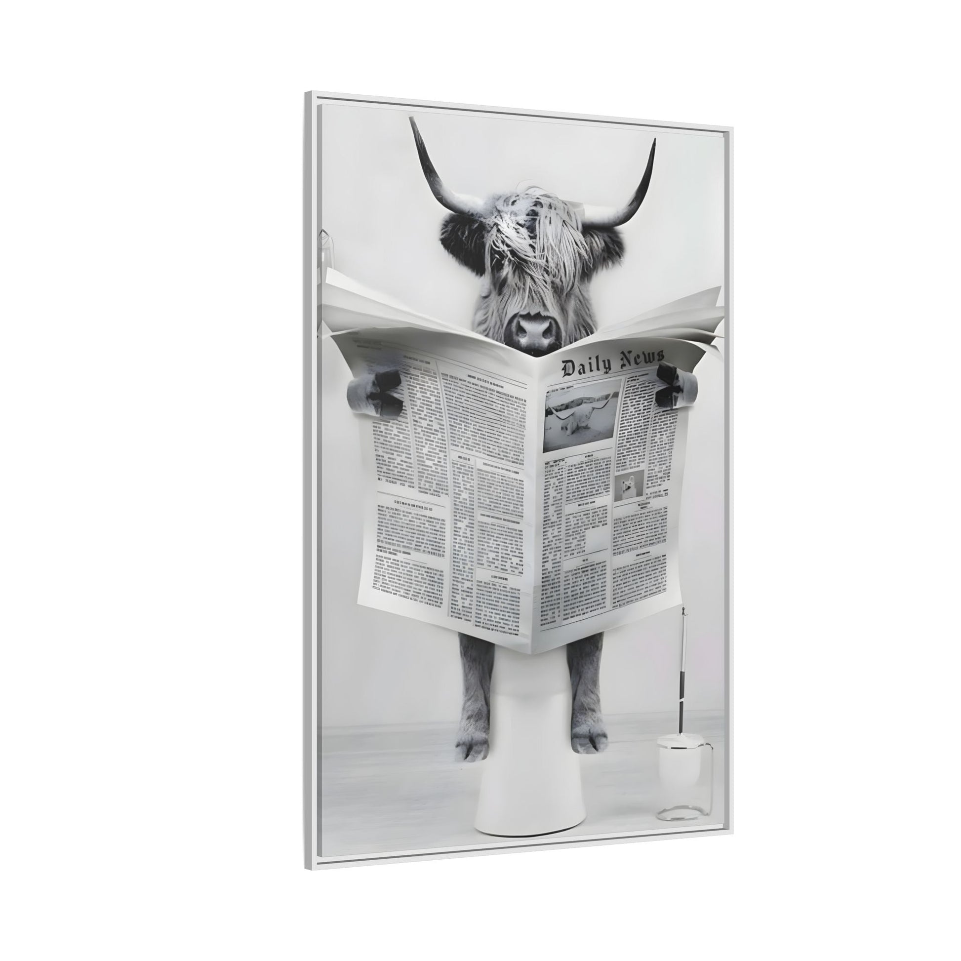Funny Bathroom Bull Framed Large Canvas Wall Art Print
