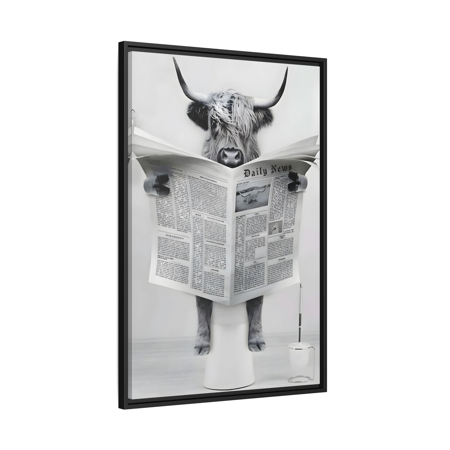 Funny Bathroom Bull Framed Large Canvas Wall Art Print