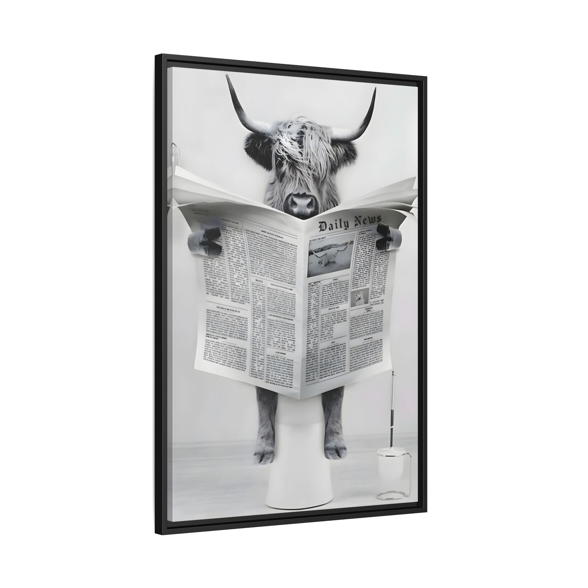 Funny Bathroom Bull Framed Large Canvas Wall Art Print