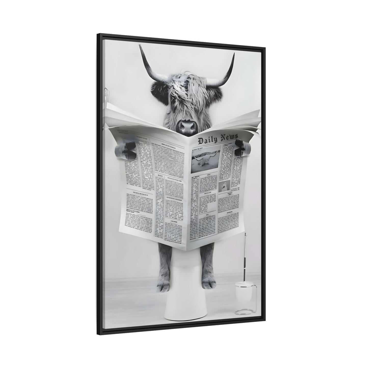Funny Bathroom Bull Framed Large Canvas Wall Art Print