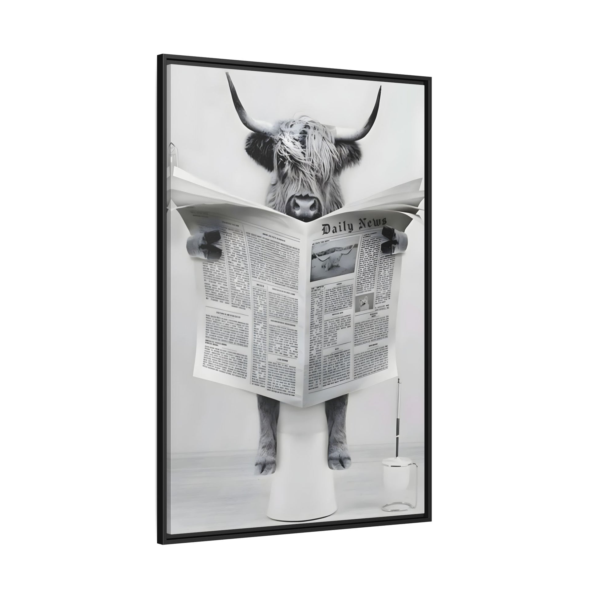 Funny Bathroom Bull Framed Large Canvas Wall Art Print
