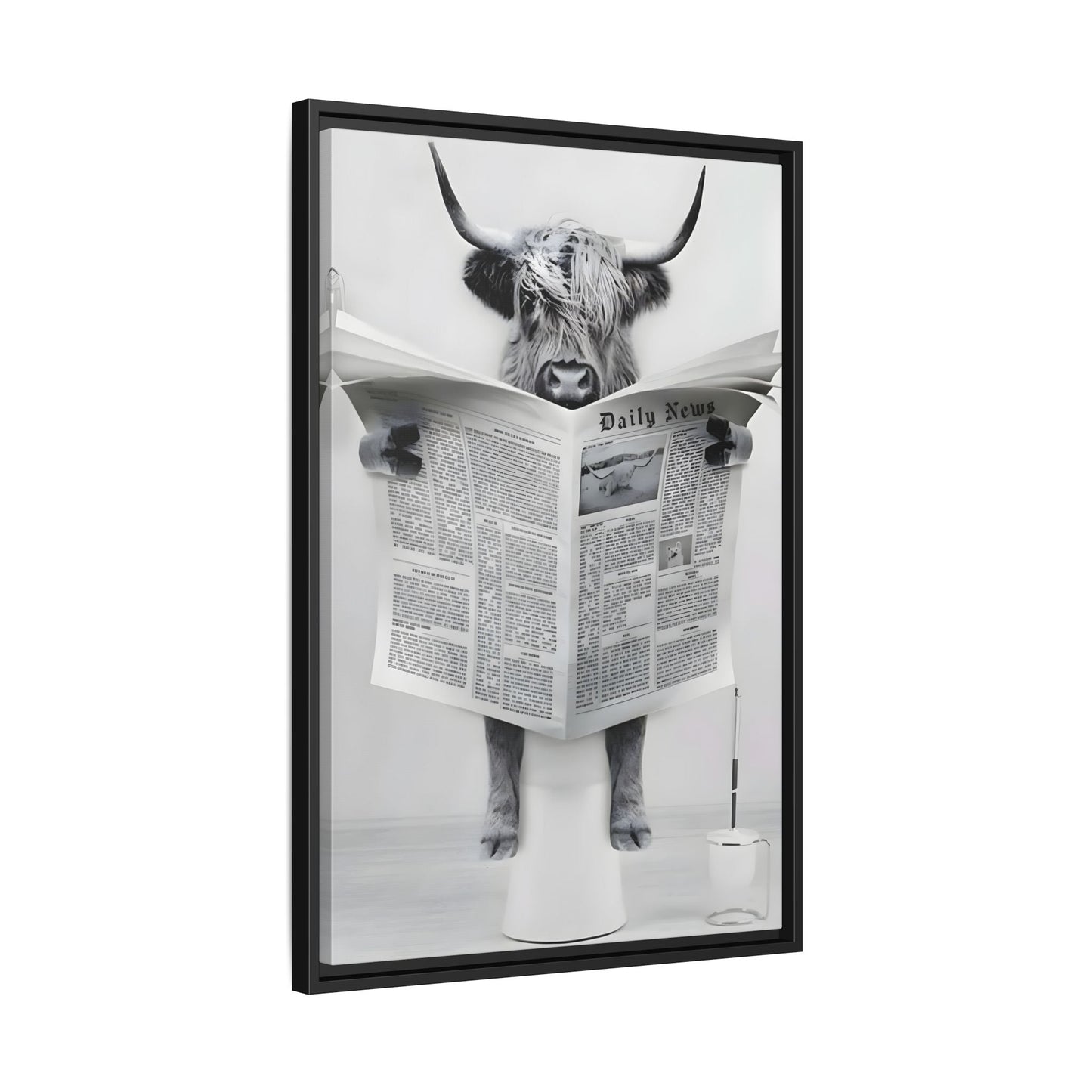 Funny Bathroom Bull Framed Large Canvas Wall Art Print