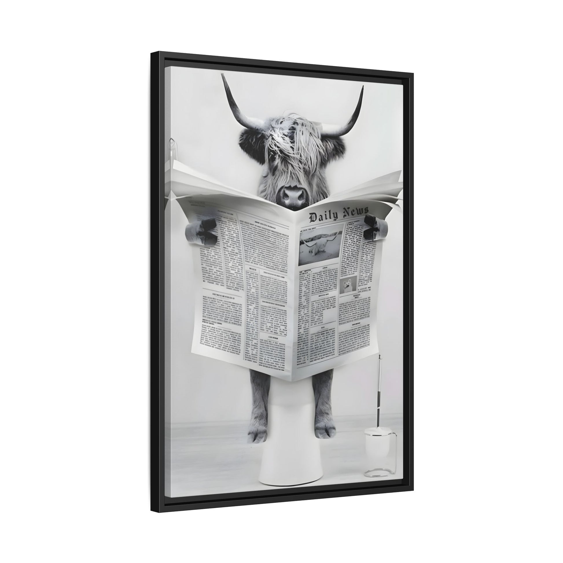 Funny Bathroom Bull Framed Large Canvas Wall Art Print