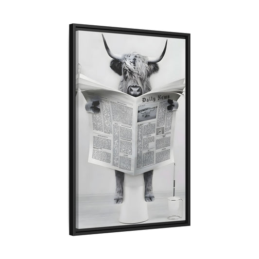 Funny Bathroom Bull Framed Large Canvas Wall Art Print