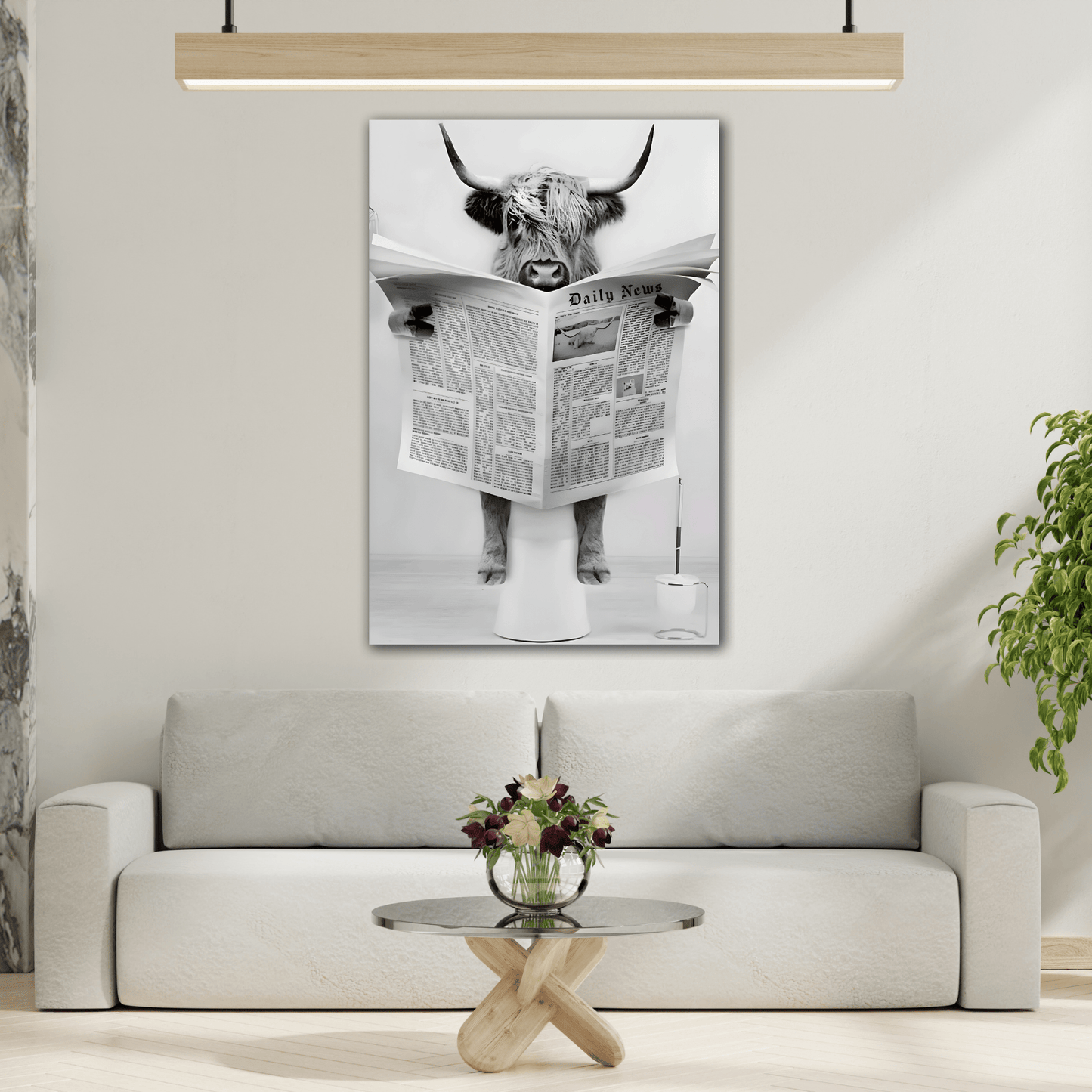 Funny Bull Bathroom Toilet Decor Canvas Wall Art Print