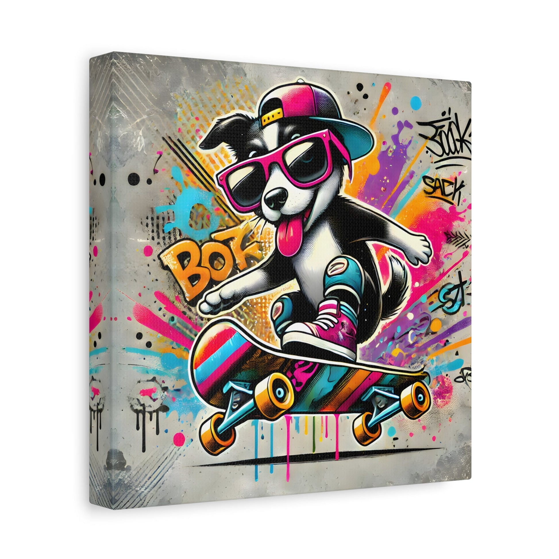 Funny Canvas Wall Art Funky Dog Play Skateboard Graffiti Kids Room Decor Print