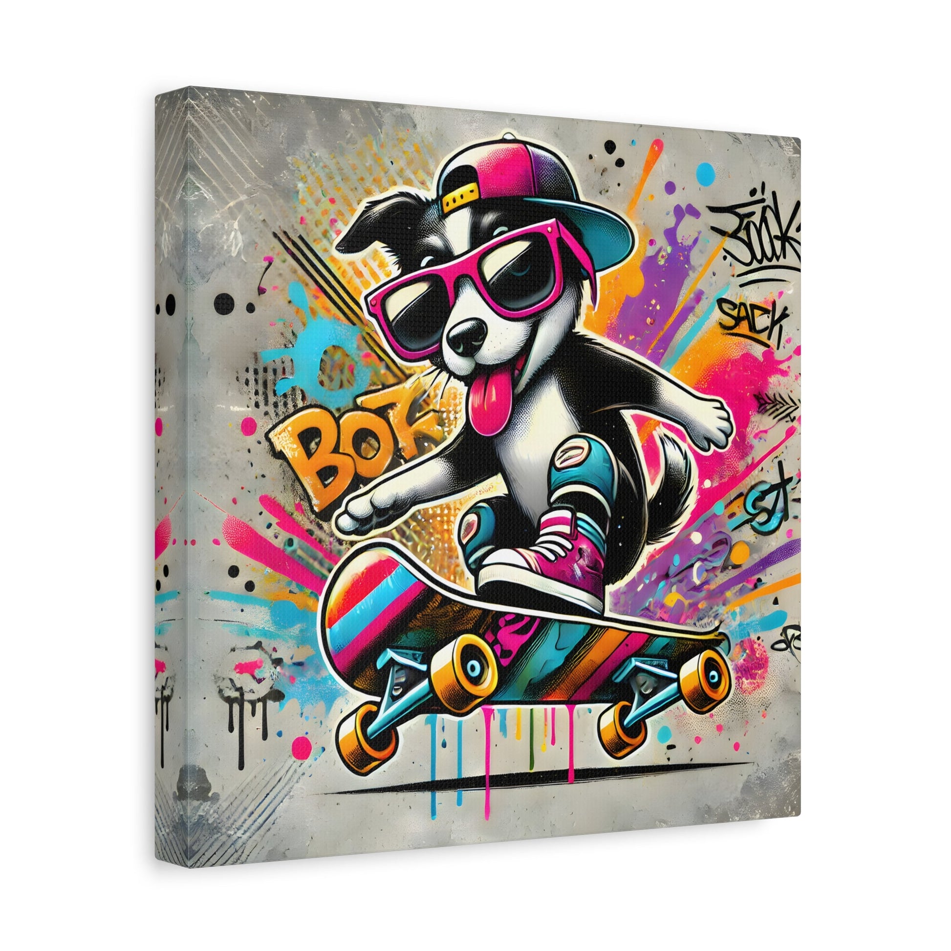 Funny Canvas Wall Art Funky Dog Play Skateboard Graffiti Kids Room Decor Print