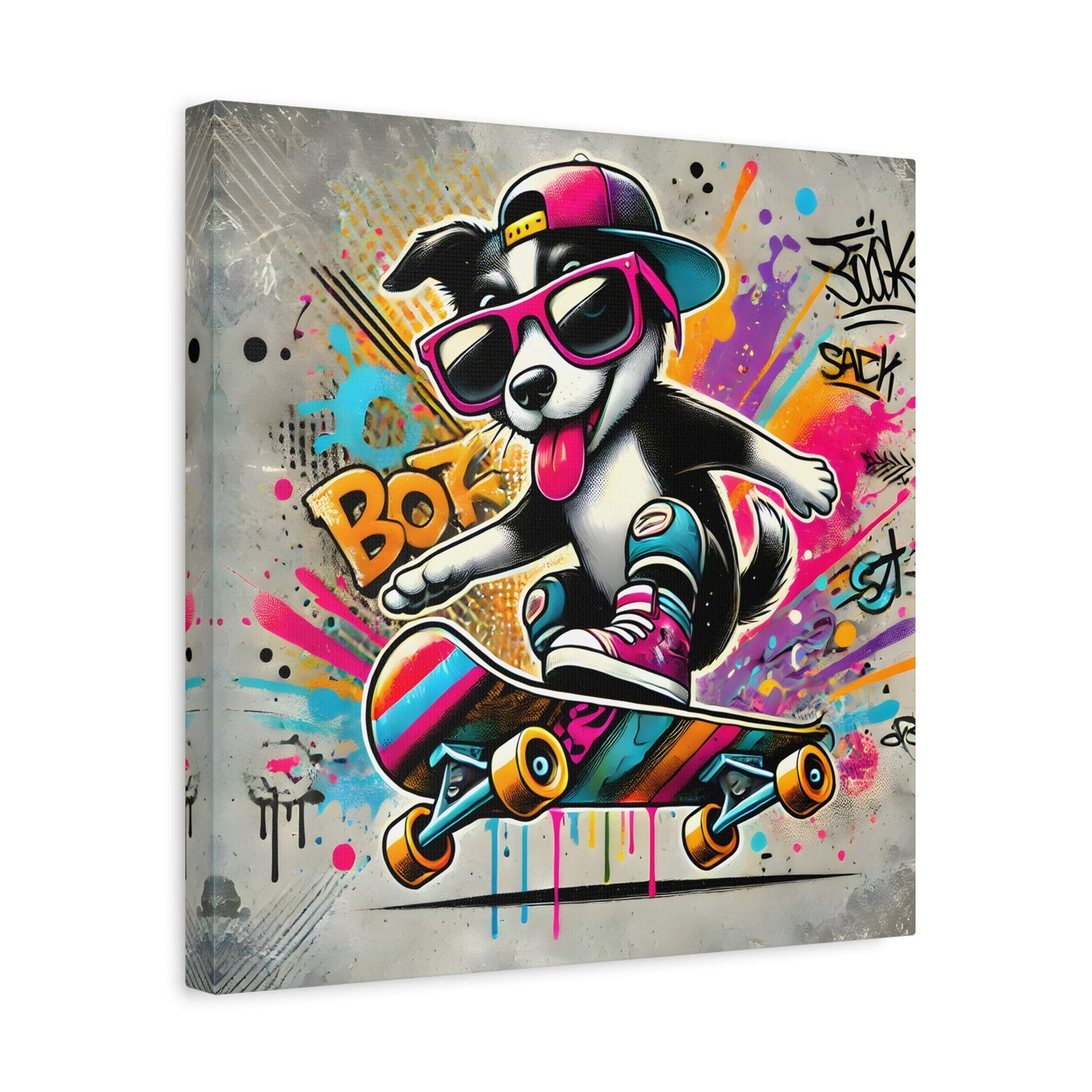 Funny Canvas Wall Art Funky Dog Play Skateboard Graffiti Kids Room Decor Print