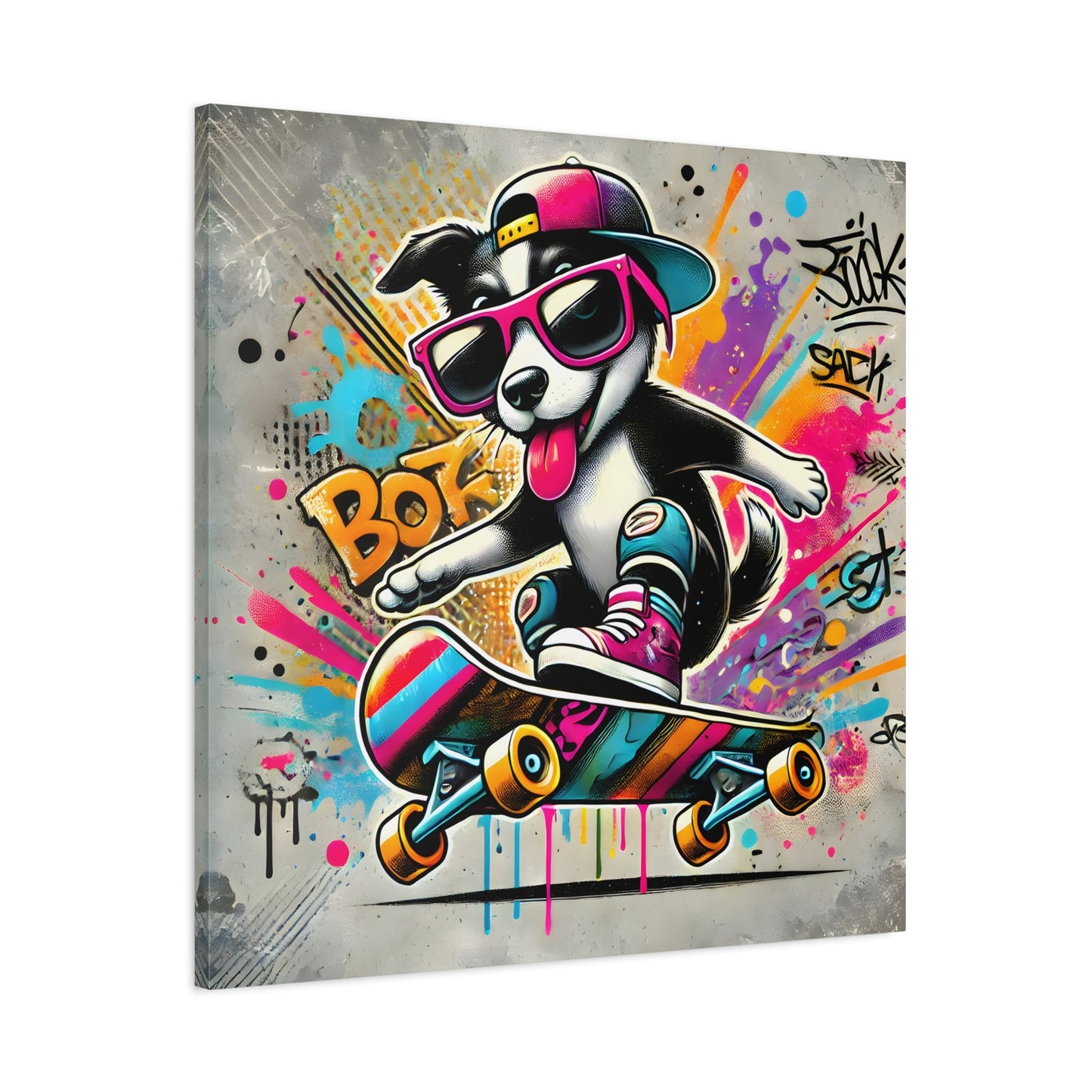 Funny Canvas Wall Art Funky Dog Play Skateboard Graffiti Kids Room Decor Print
