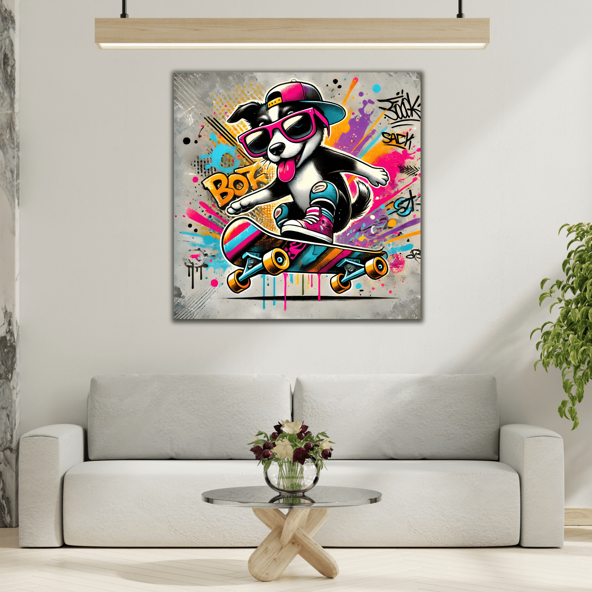 Funny Canvas Wall Art Funky Dog Play Skateboard Graffiti Kids Room Decor Print
