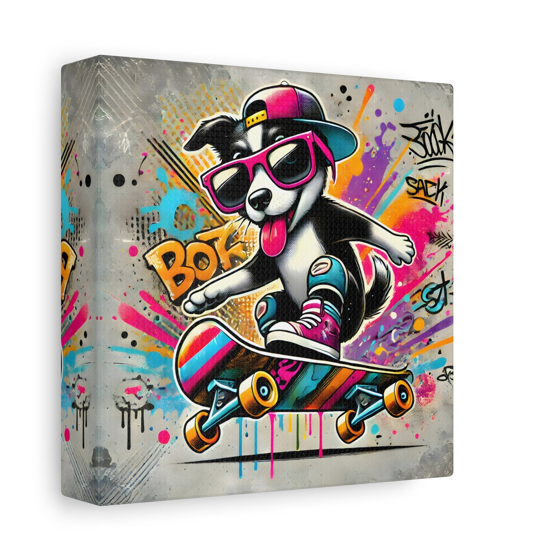Funny Canvas Wall Art Funky Dog Play Skateboard Graffiti Kids Room Decor Print