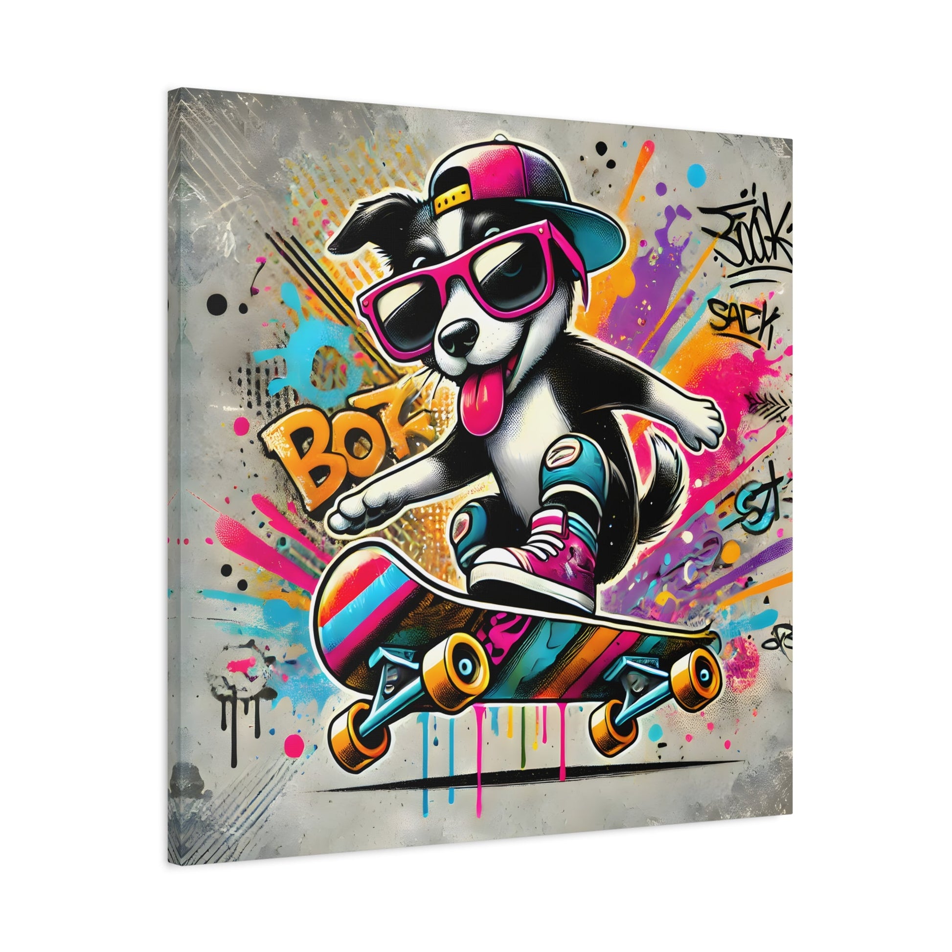 Funny Canvas Wall Art Funky Dog Play Skateboard Graffiti Kids Room Decor Print