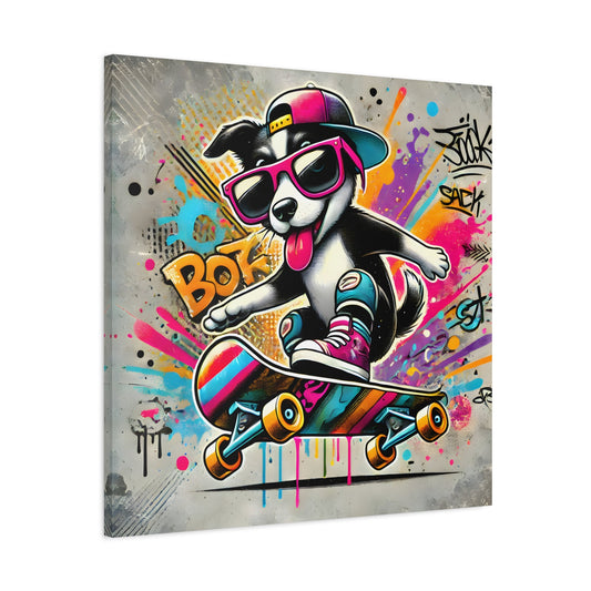 Funny Canvas Wall Art Funky Dog Play Skateboard Graffiti Kids Room Decor Print