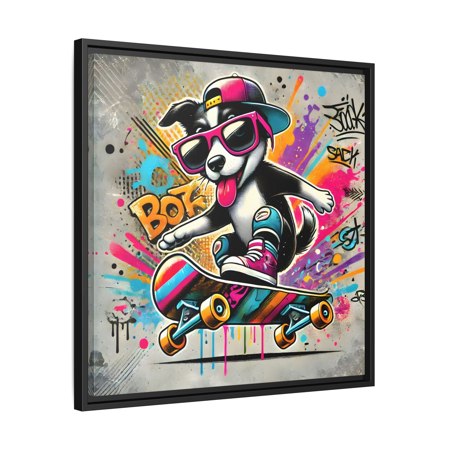 Funny Funky Dog Play Skateboard Canvas Wall Art Kids Room Prints