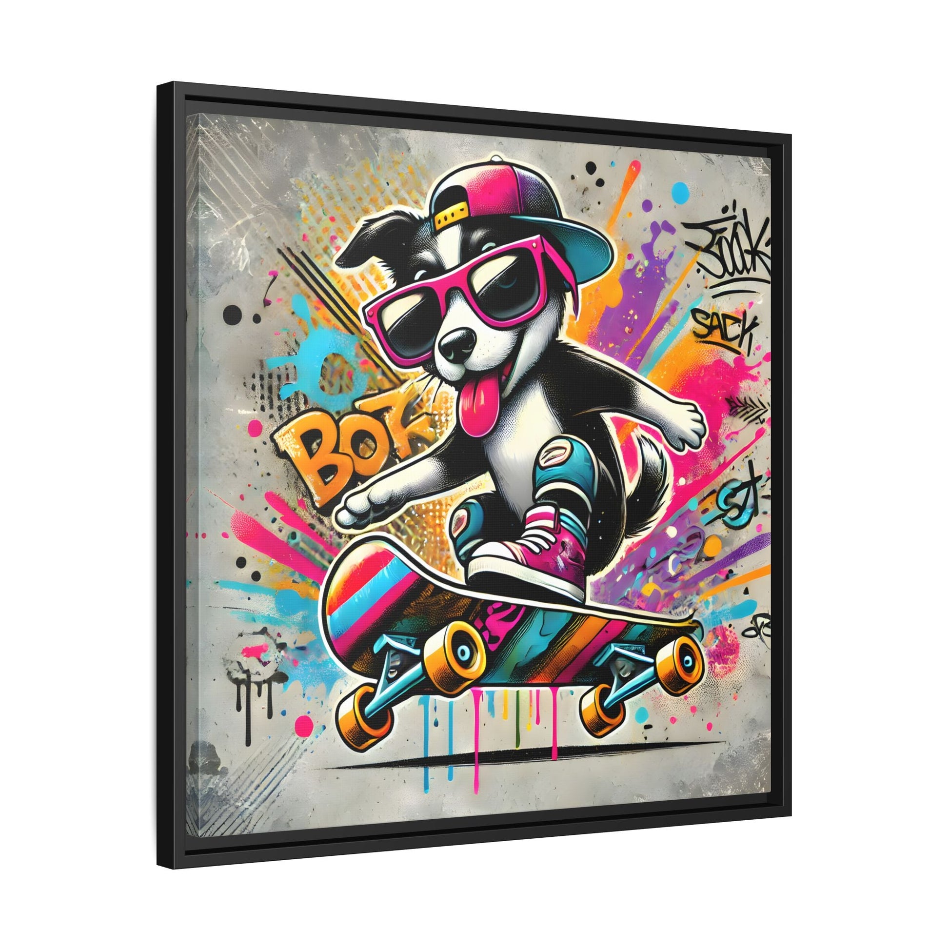 Funny Funky Dog Play Skateboard Canvas Wall Art Kids Room Prints