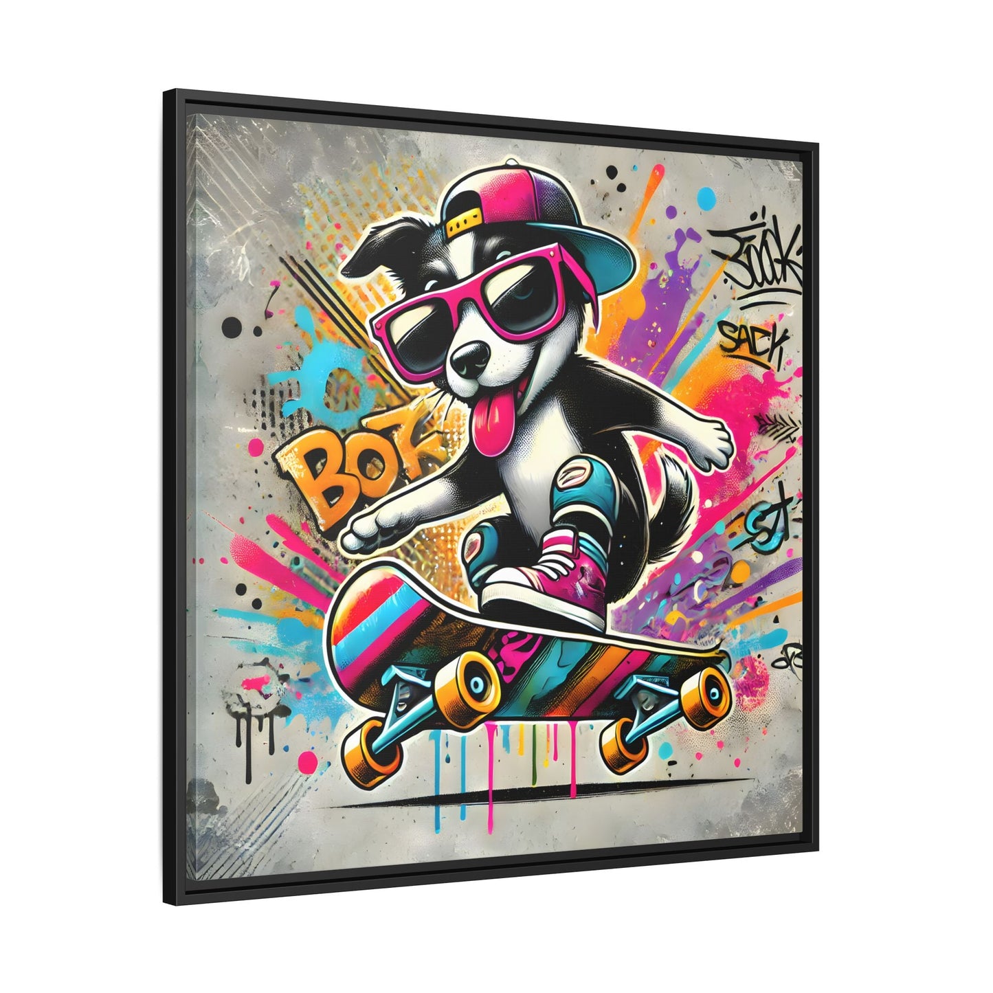 Funny Funky Dog Play Skateboard Canvas Wall Art Kids Room Prints