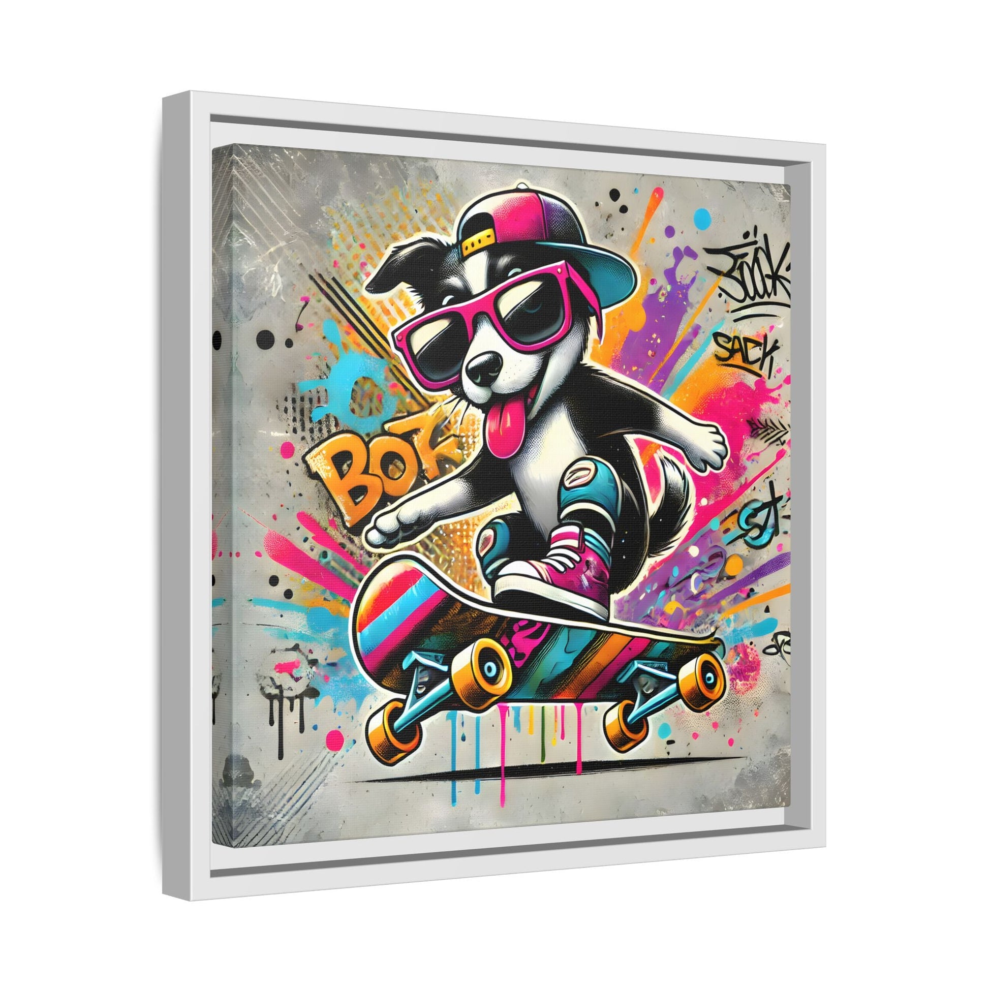 Funny Funky Dog Play Skateboard Canvas Wall Art Kids Room Prints