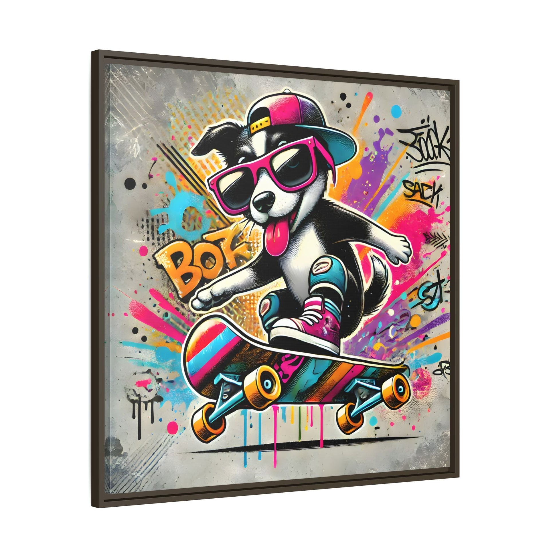 Funny Funky Dog Play Skateboard Canvas Wall Art Kids Room Prints