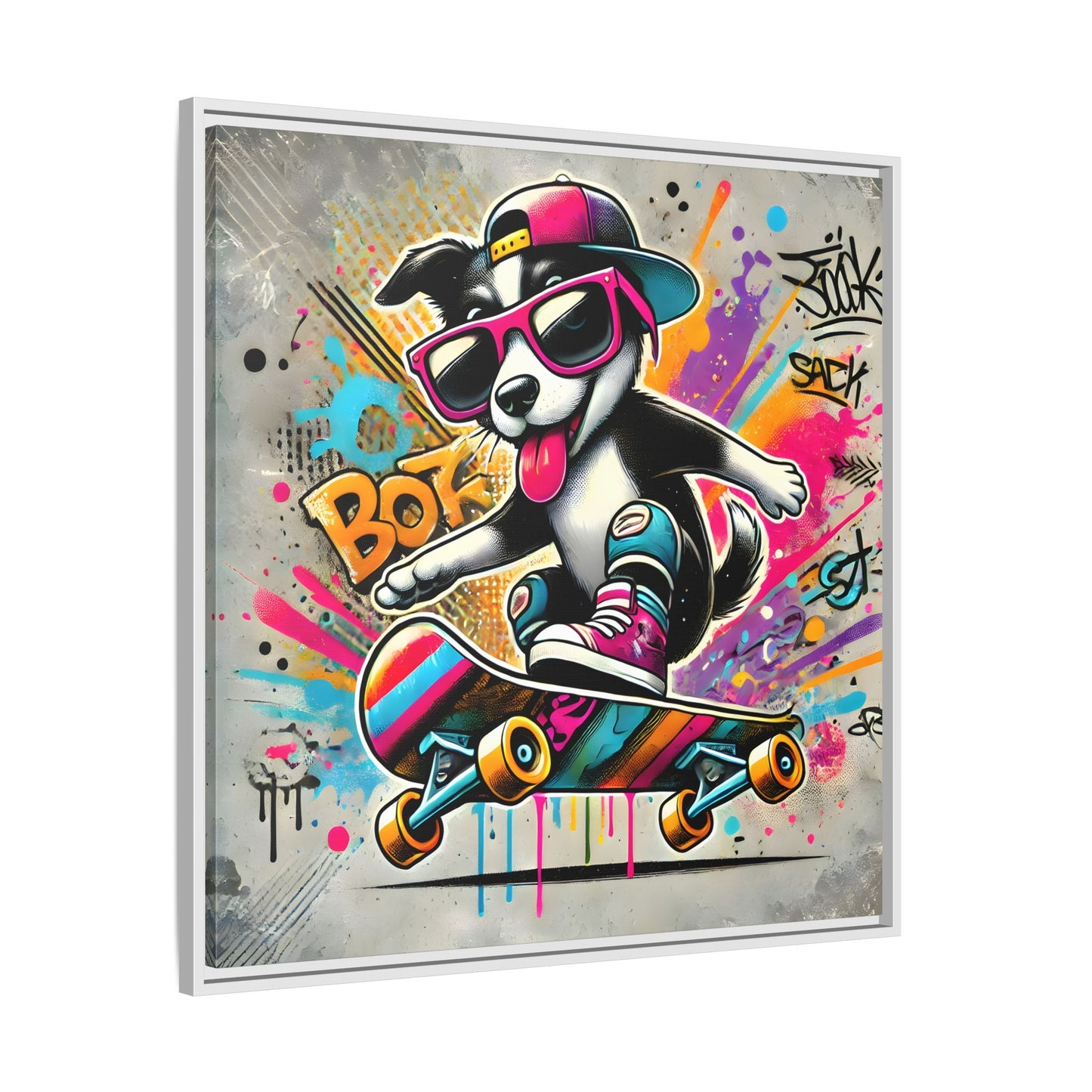 Funny Funky Dog Play Skateboard Canvas Wall Art Kids Room Prints