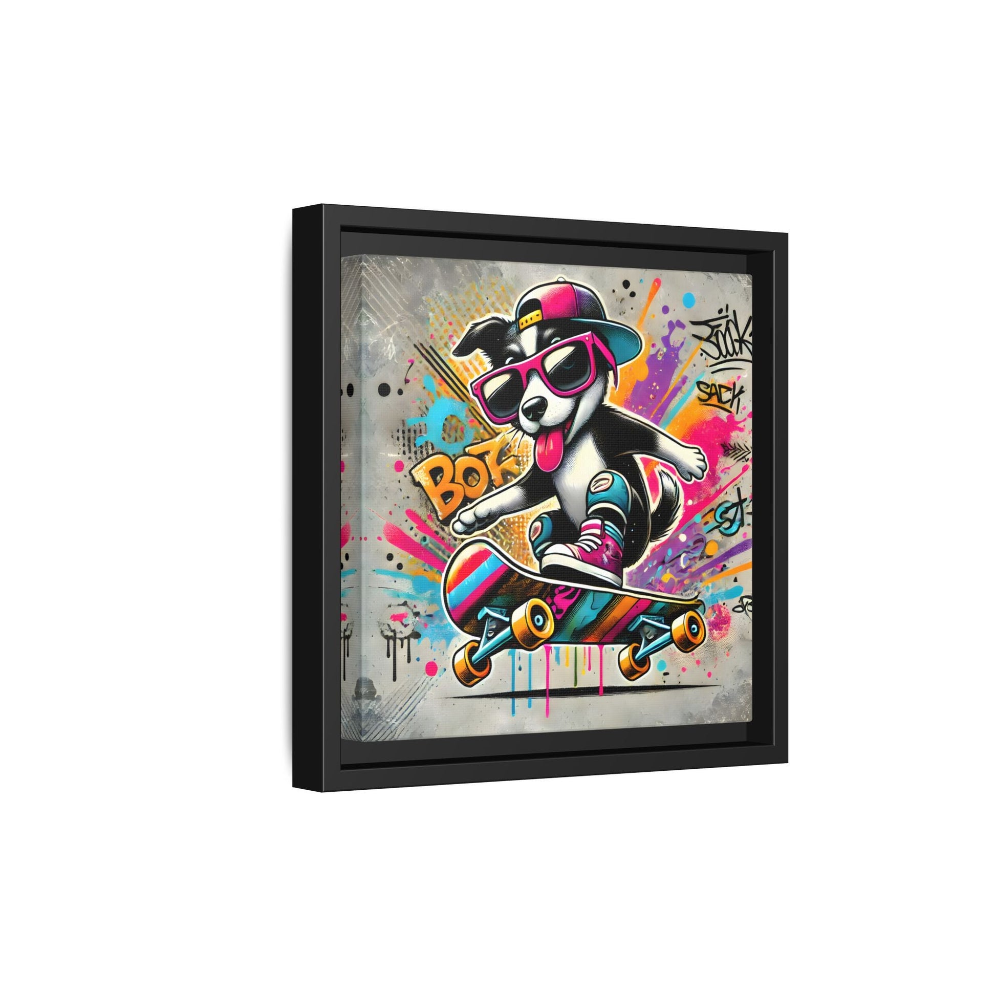 Funny Funky Dog Play Skateboard Canvas Wall Art Kids Room Prints