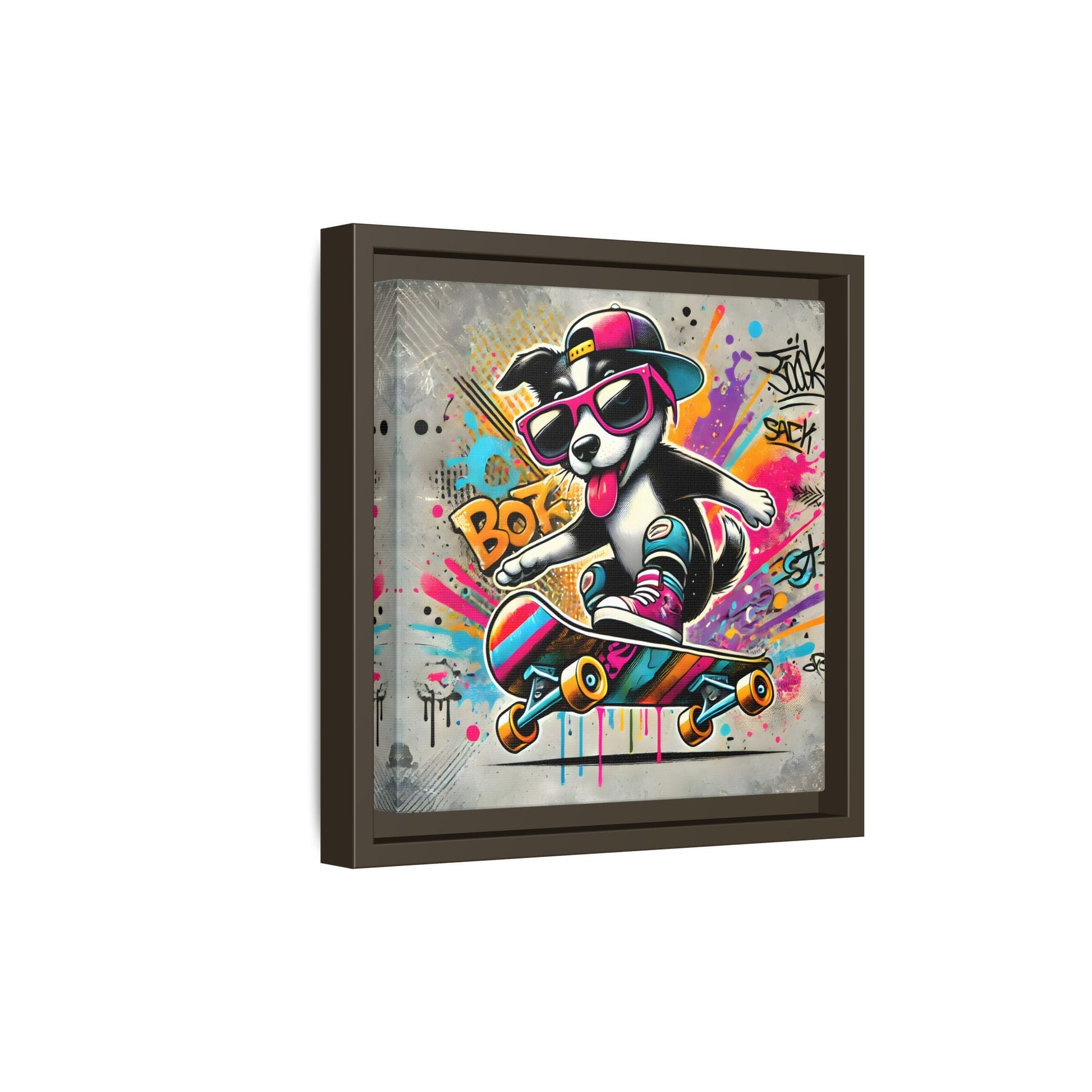Funny Funky Dog Play Skateboard Canvas Wall Art Kids Room Prints