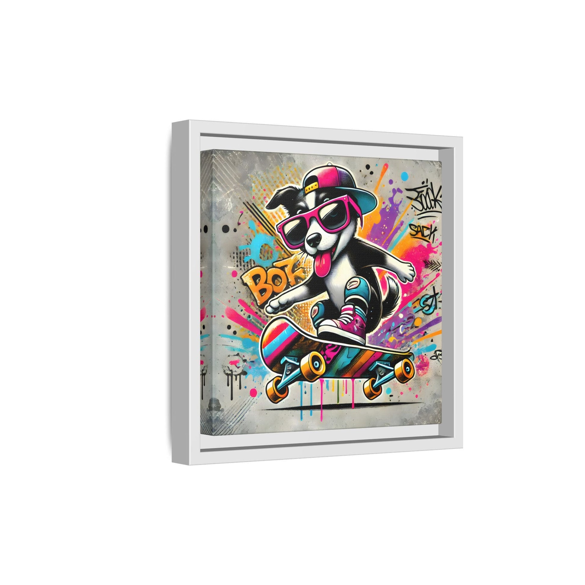 Funny Funky Dog Play Skateboard Canvas Wall Art Kids Room Prints