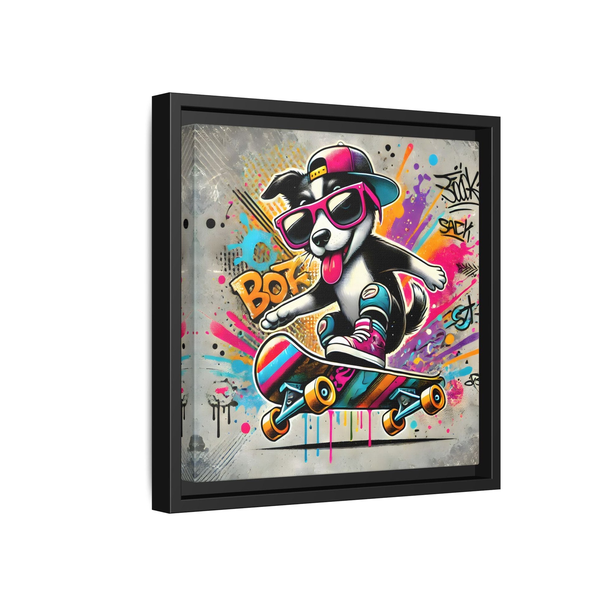 Funny Funky Dog Play Skateboard Canvas Wall Art Kids Room Prints