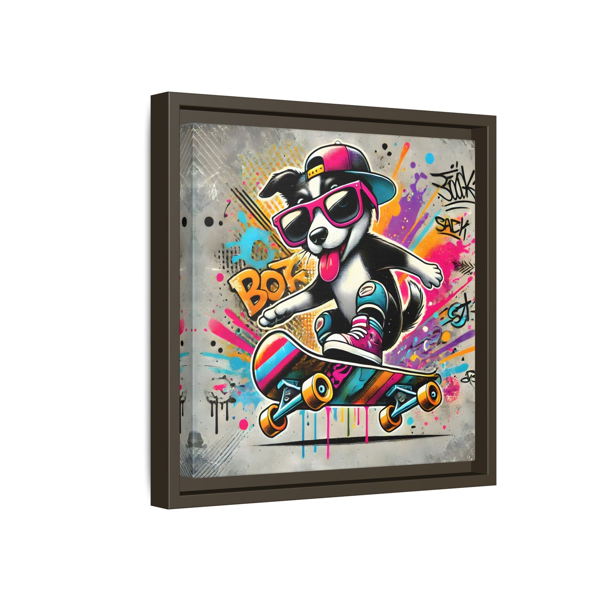 Funny Funky Dog Play Skateboard Canvas Wall Art Kids Room Prints