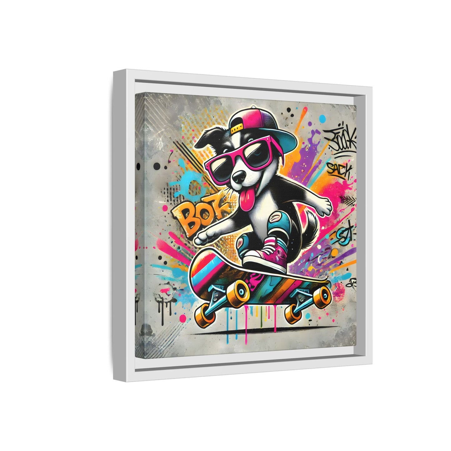 Funny Funky Dog Play Skateboard Canvas Wall Art Kids Room Prints