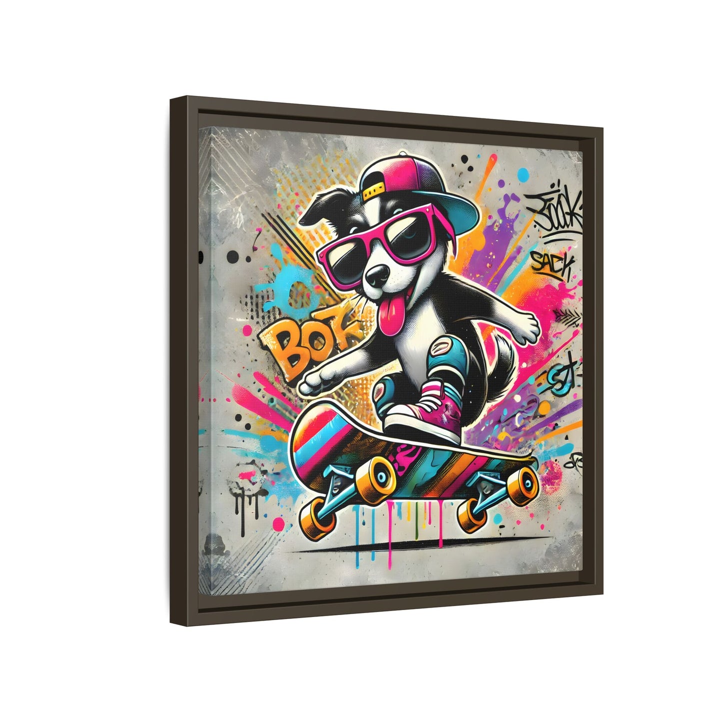 Funny Funky Dog Play Skateboard Canvas Wall Art Kids Room Prints