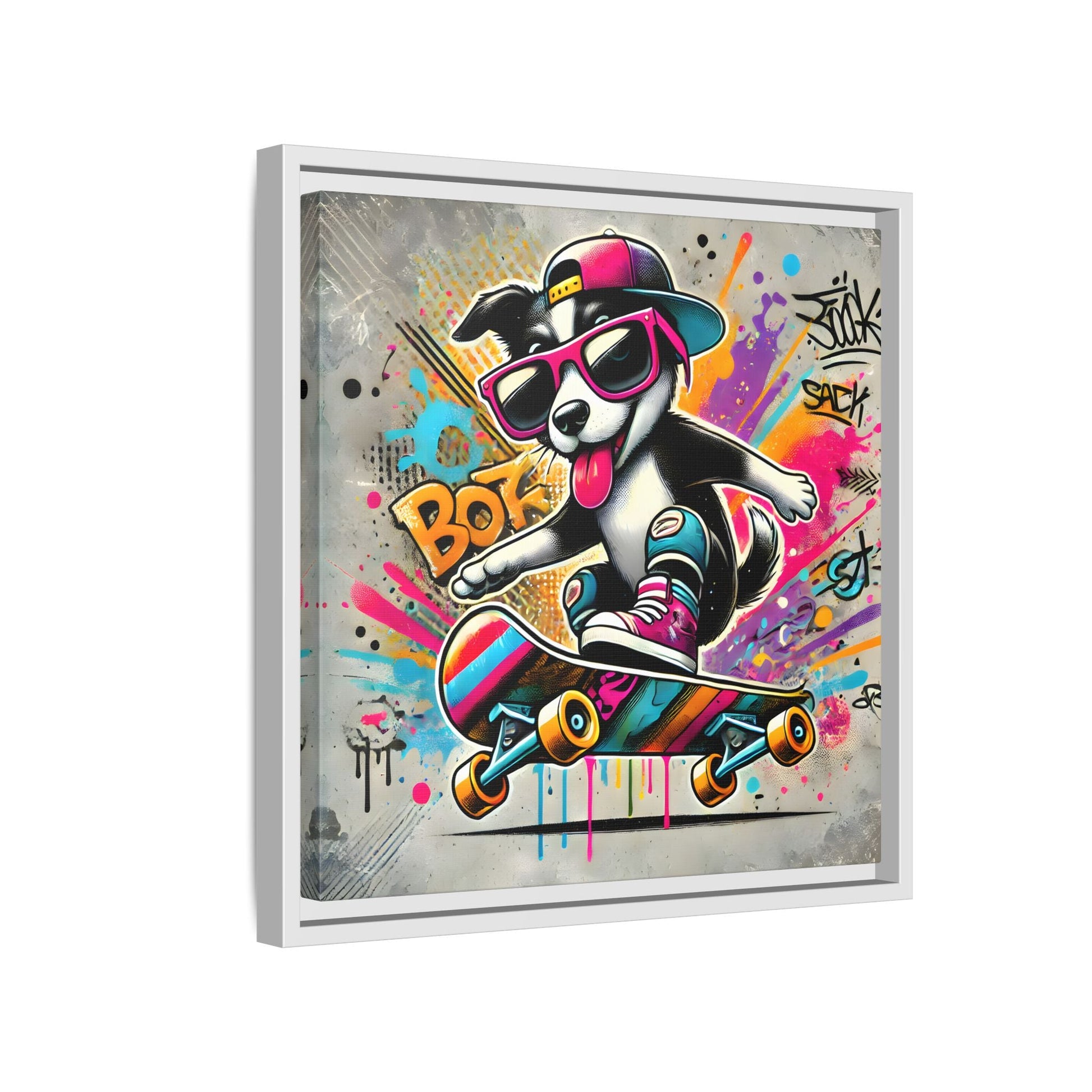Funny Funky Dog Play Skateboard Canvas Wall Art Kids Room Prints